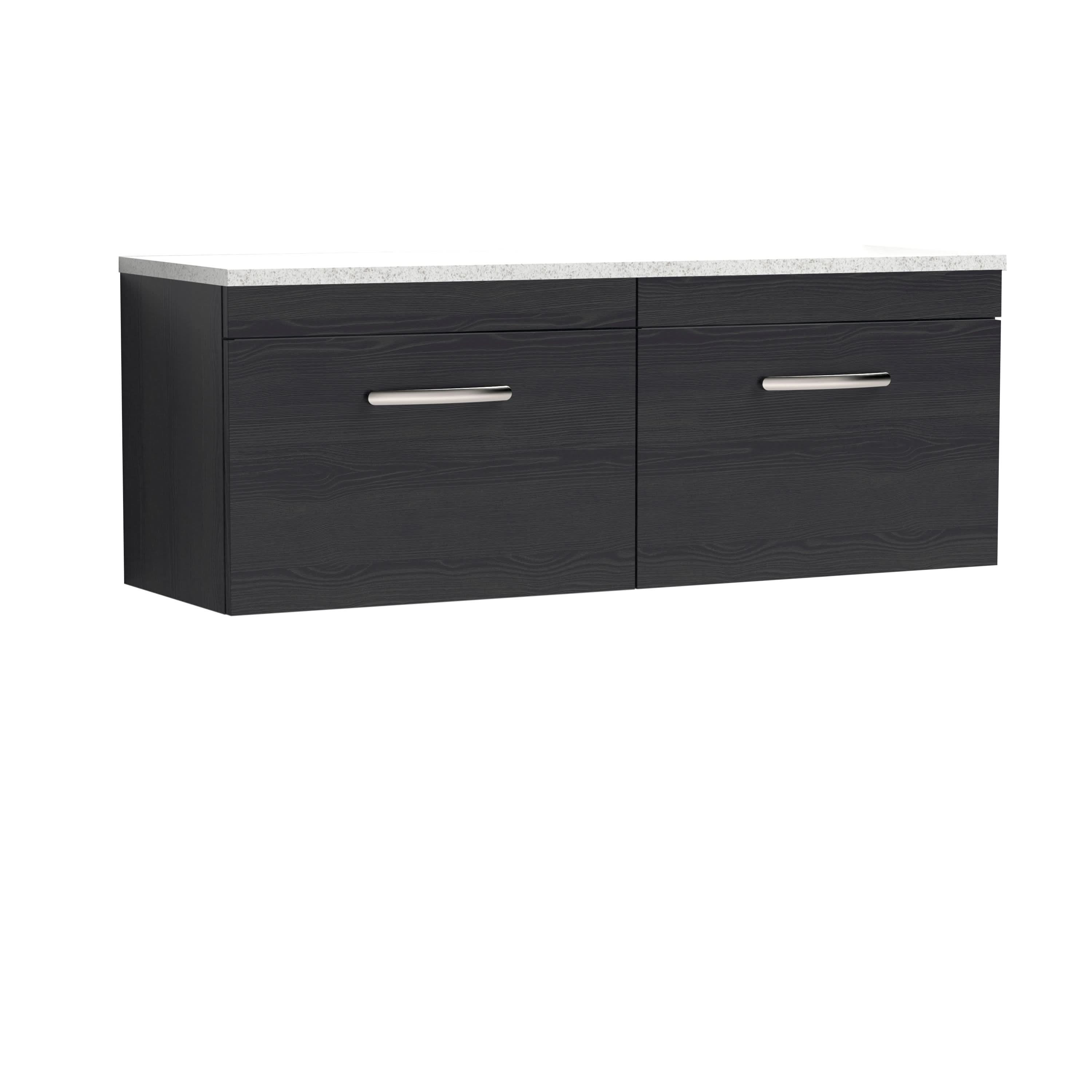 Nuie Athena Wall Hung 2-Drawer Vanity Unit with Laminate Worktop in Gloss White, Sleek Counter Top Vanity Unit in Charcoal Black, 1200mm