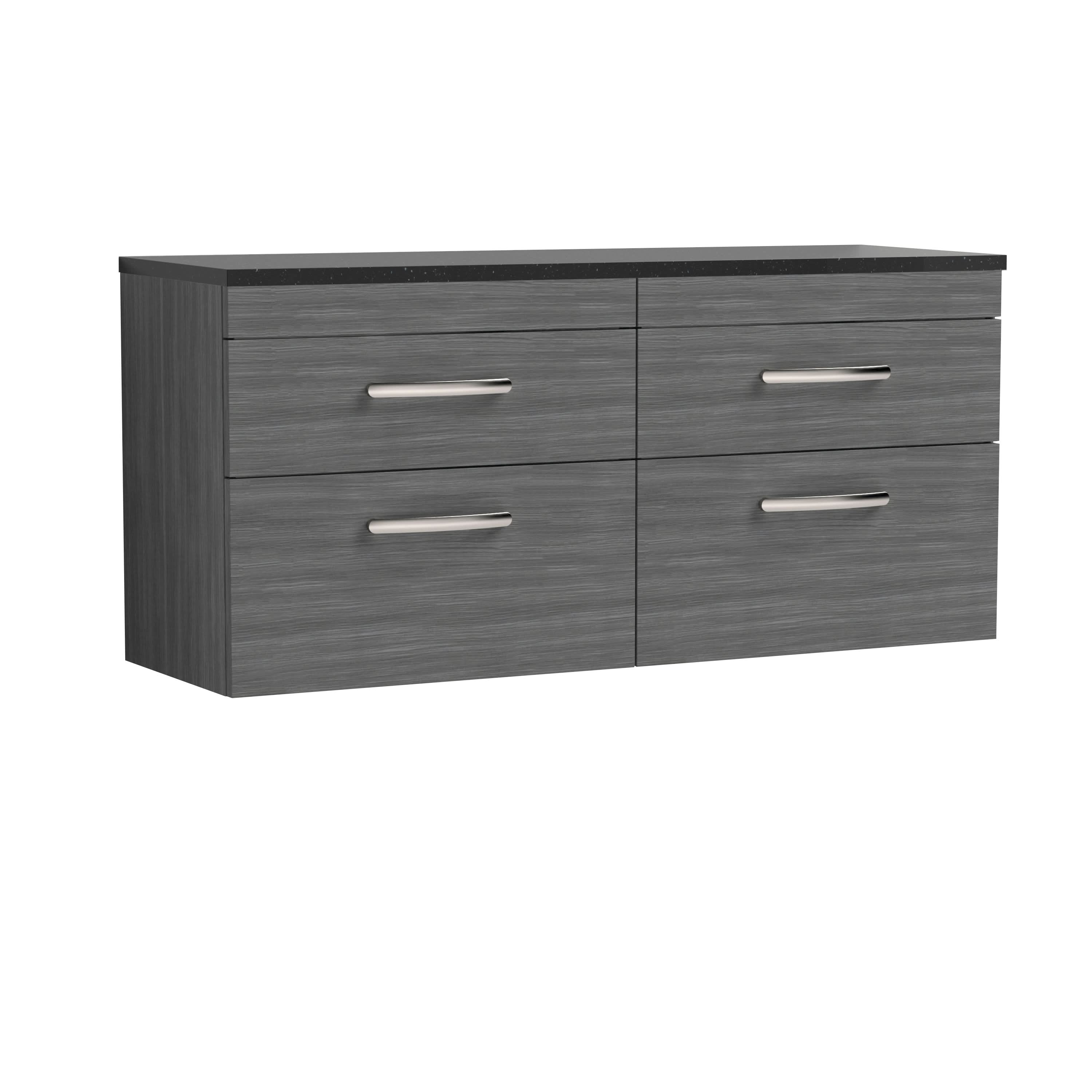 Nuie Arno Wall Hung 4-Drawer Vanity Unit with Laminate Worktop in Sparkling White, Elegant Counter Top Vanity Unit in Anthracite Woodgrain, 1200mm