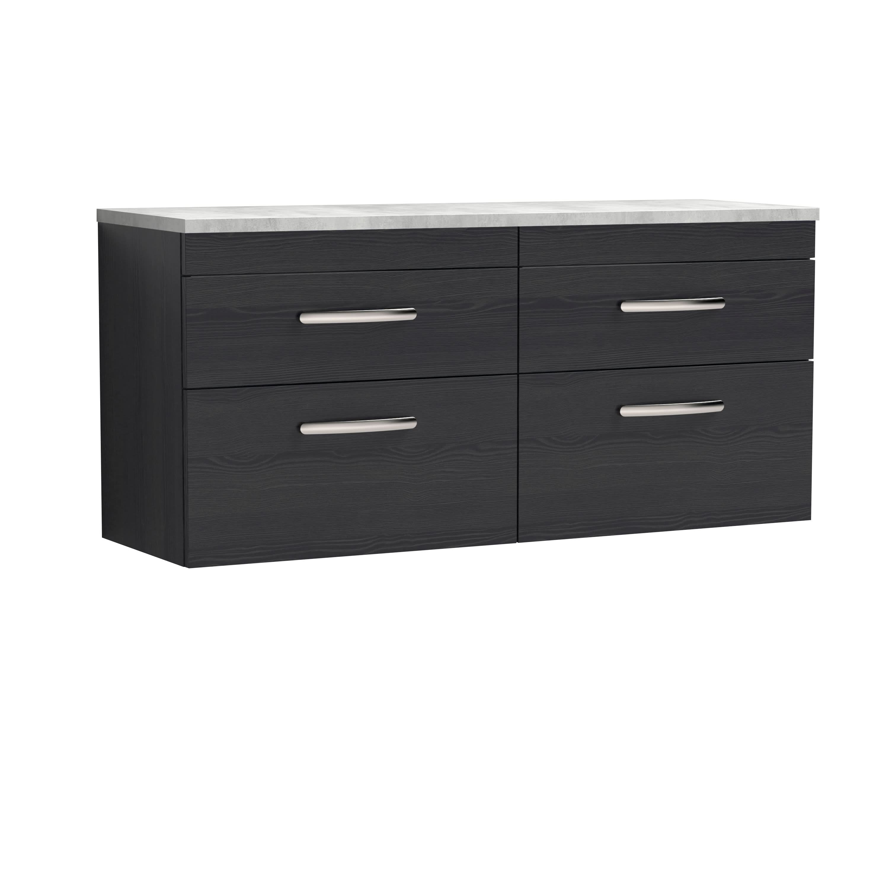 Nuie Athena Wall Hung 2-Drawer Vanity Unit with Laminate Worktop in Black Sparkle, Sleek Counter Top Vanity Unit in Charcoal Black, 1200mm
