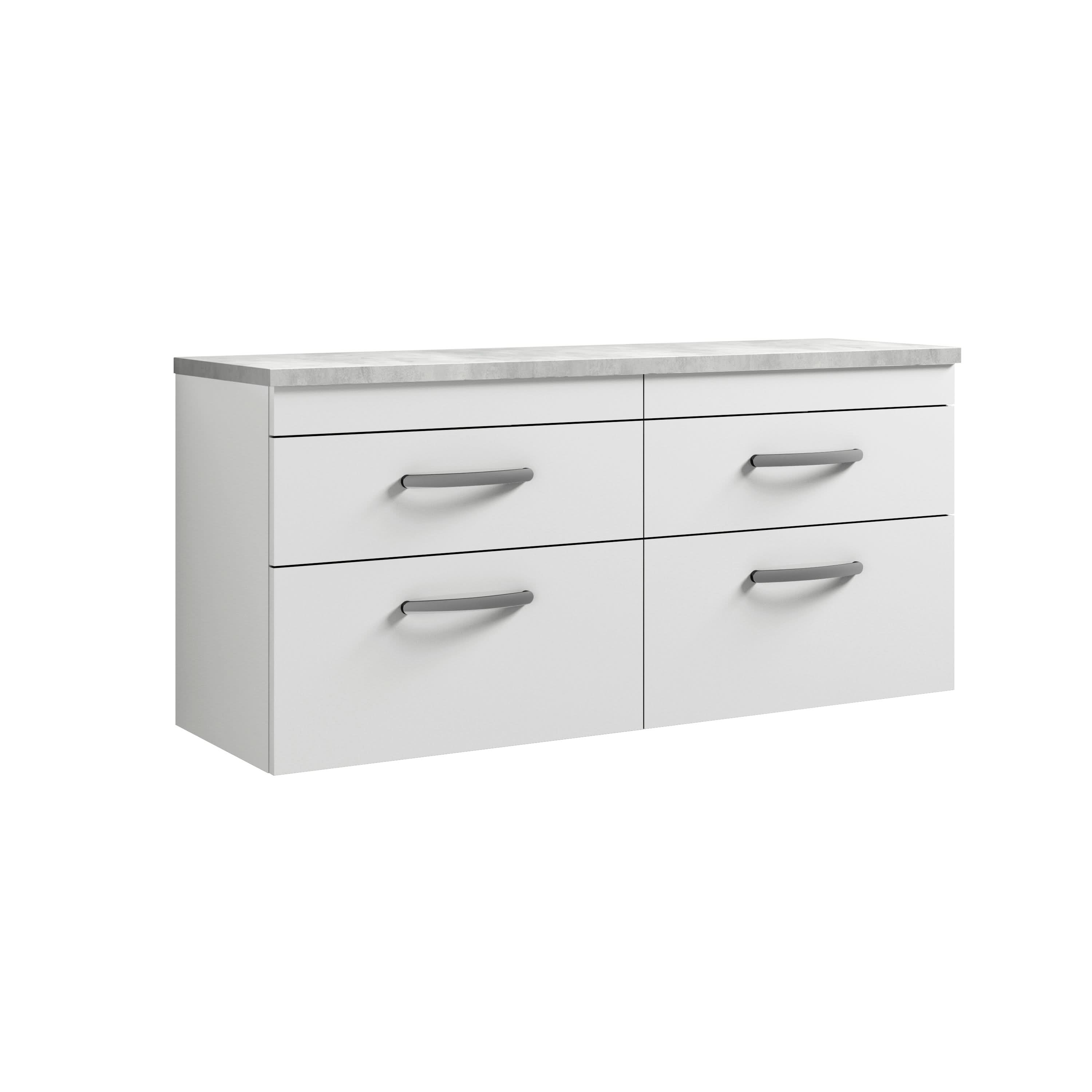 Nuie Arno Wall Hung Vanity Unit with 4 Soft-Close Drawers & Gloss White Laminate Top, Modern Counter Top Vanity Unit in Gloss White, 1200mm