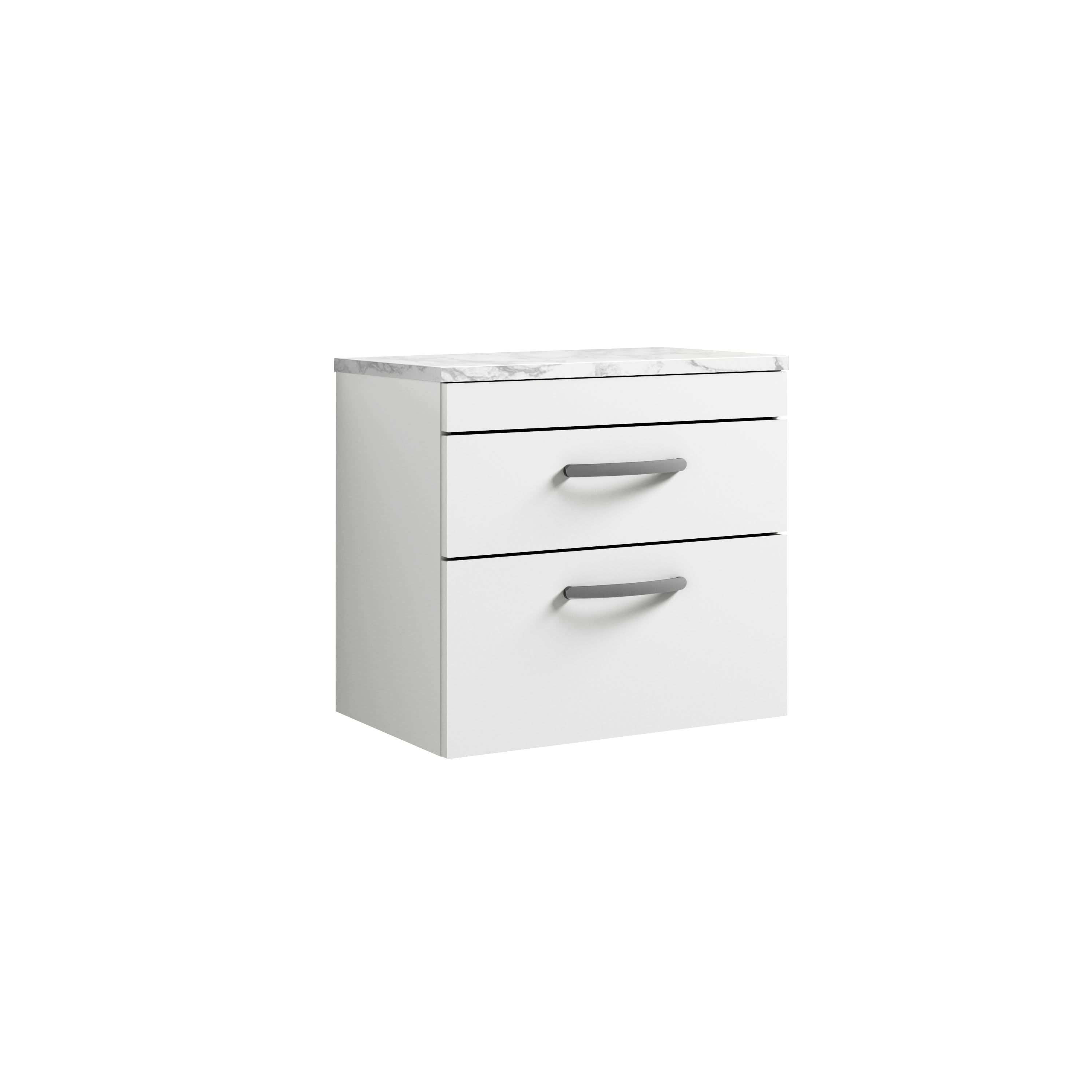 Nuie Arno Wall Hung Vanity Unit with 2 Soft-Close Drawers & Gloss White Laminate Top, Modern Counter Top Vanity Unit in Gloss White, 600mm