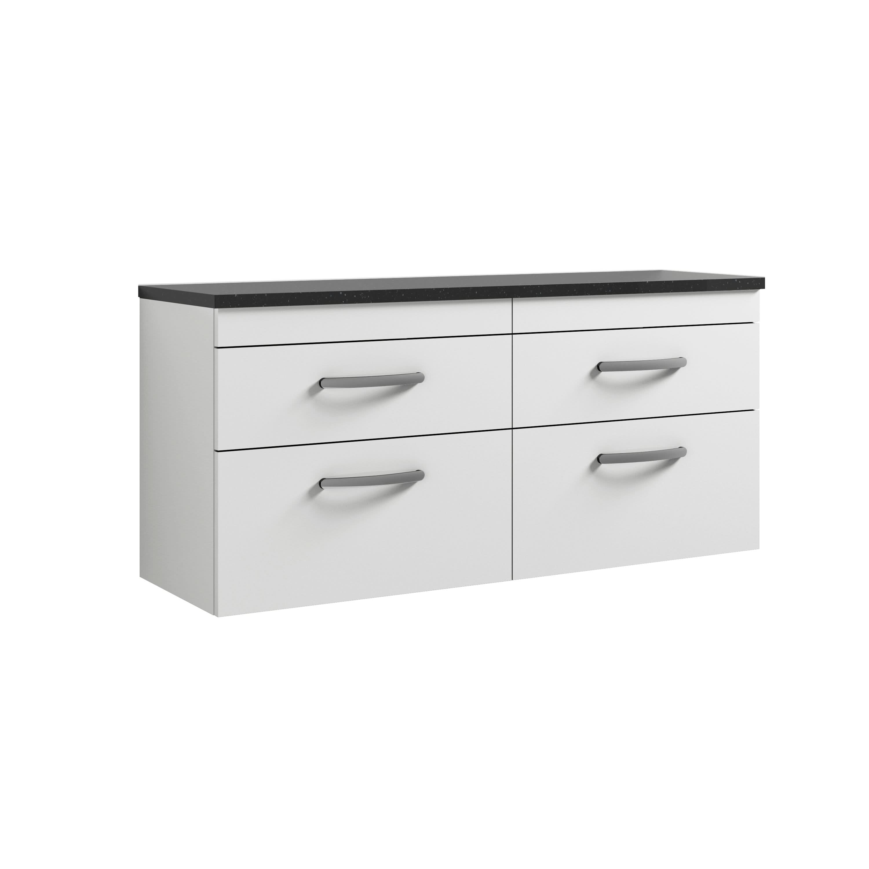 Nuie Arno Wall Hung Vanity Unit with 4 Soft-Close Drawers & Gloss White Laminate Top, Modern Counter Top Vanity Unit in Gloss White, 1200mm