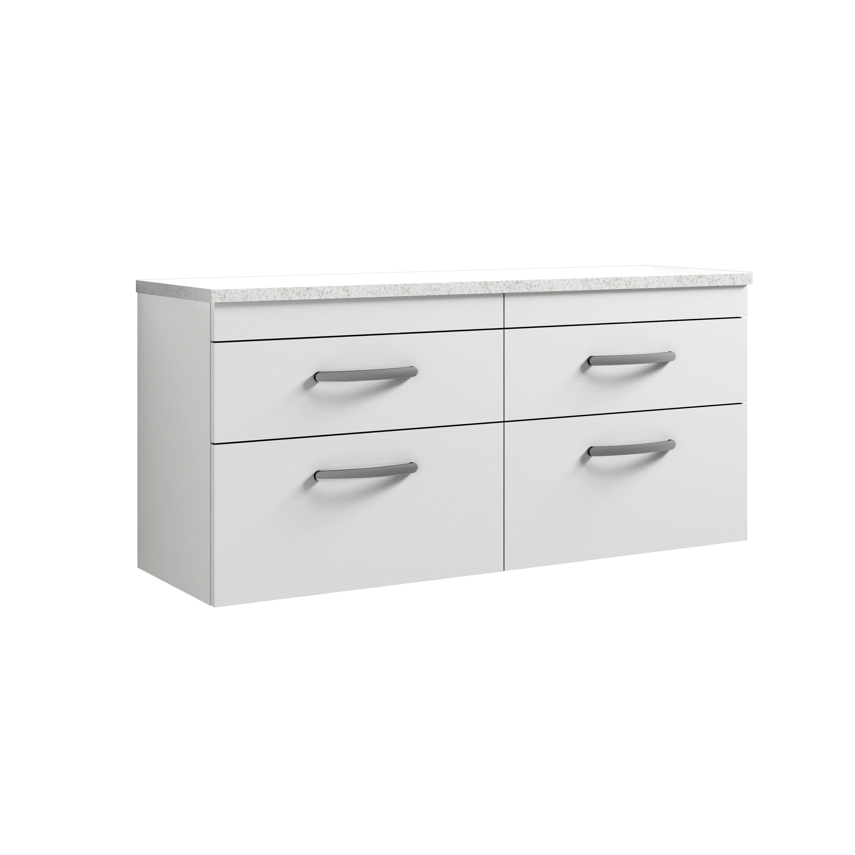 Nuie Arno Wall Hung Vanity Unit with 4 Soft-Close Drawers & Gloss Grey Laminate Top, Modern Counter Top Vanity Unit in Gloss White, 1200mm