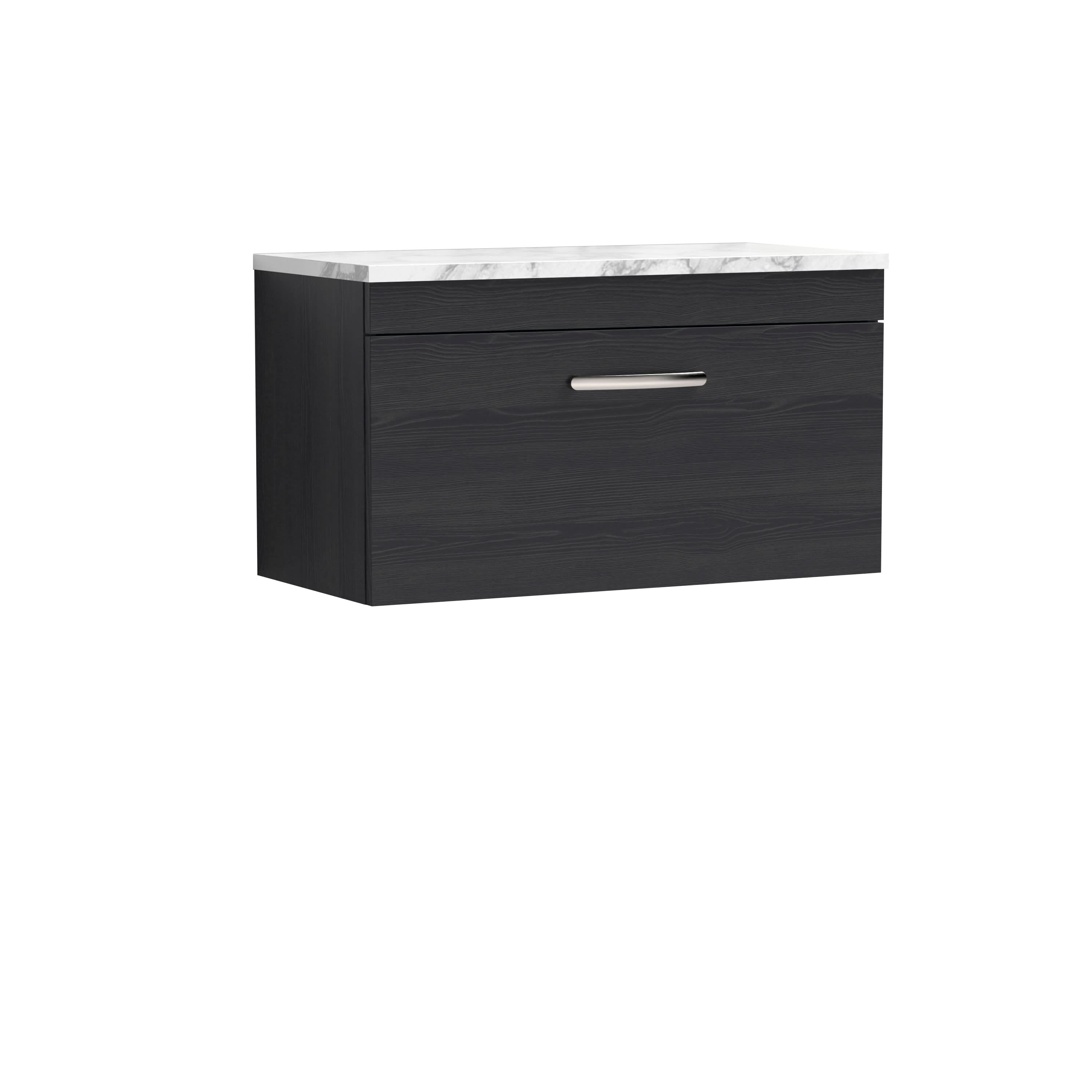 Nuie Athena Wall Hung 1-Drawer Vanity Unit with Laminate Worktop in Gloss White, Sleek Counter Top Vanity Unit in Charcoal Black, 800mm