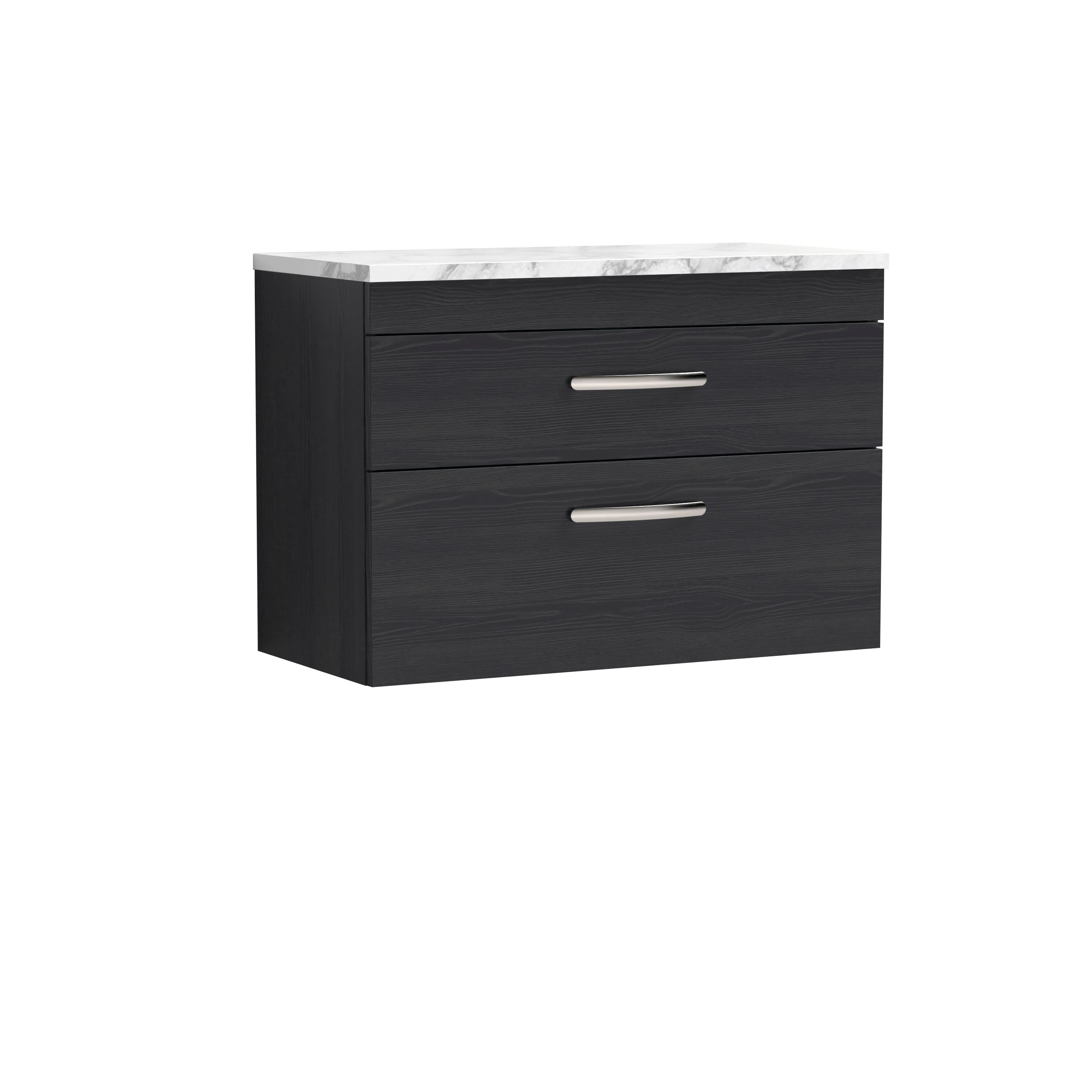 Nuie Athena Wall Hung 2-Drawer Vanity Unit with Laminate Worktop in Gloss White, Sleek Counter Top Vanity Unit in Charcoal Black, 800mm
