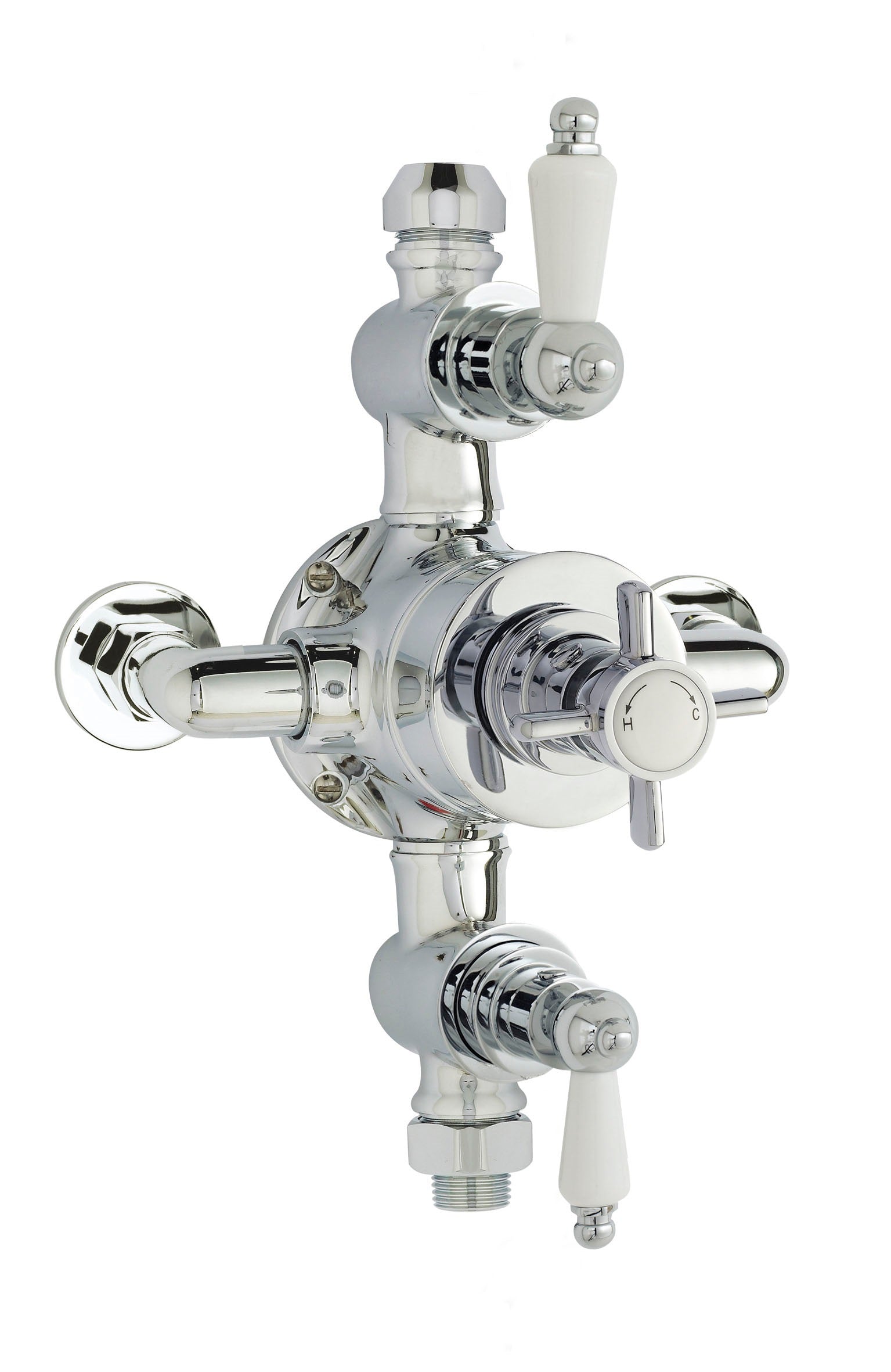 Nuie Edwardian Triple Handle 2 Outlet Exposed Shower Valve - Chrome