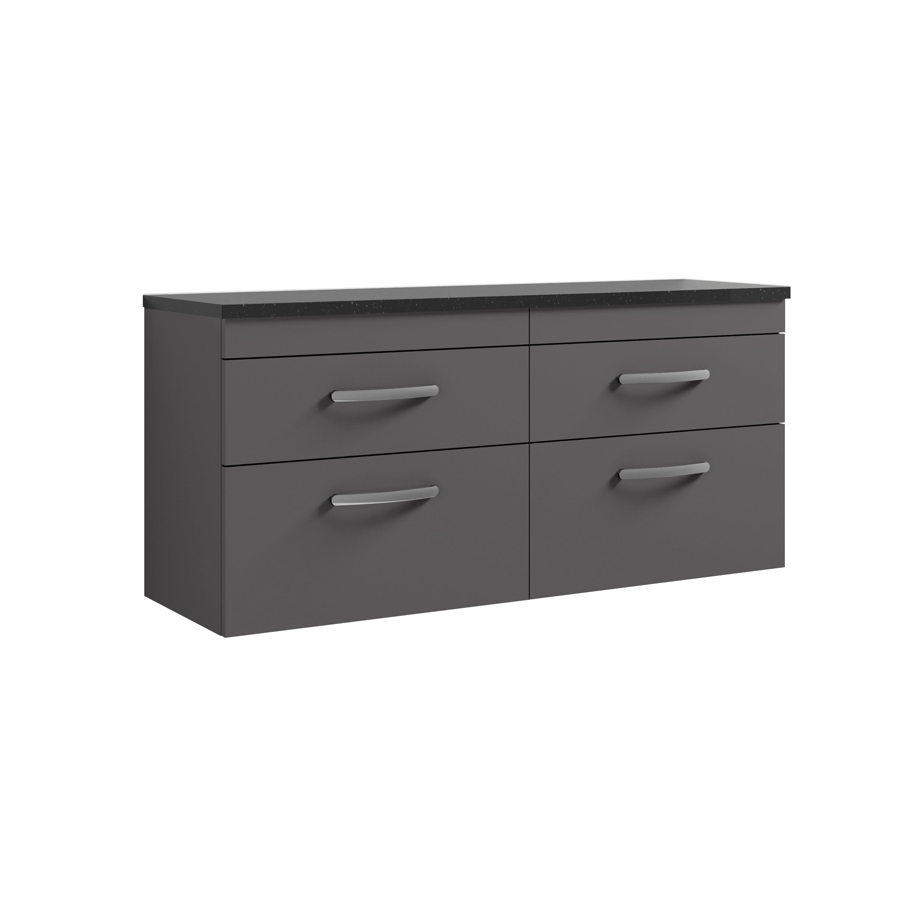 Nuie Athena Wall Hung 4-Drawer Vanity Unit & Black Laminate Worktop, Sleek Counter Top Vanity Unit in Gloss Grey, 1200mm