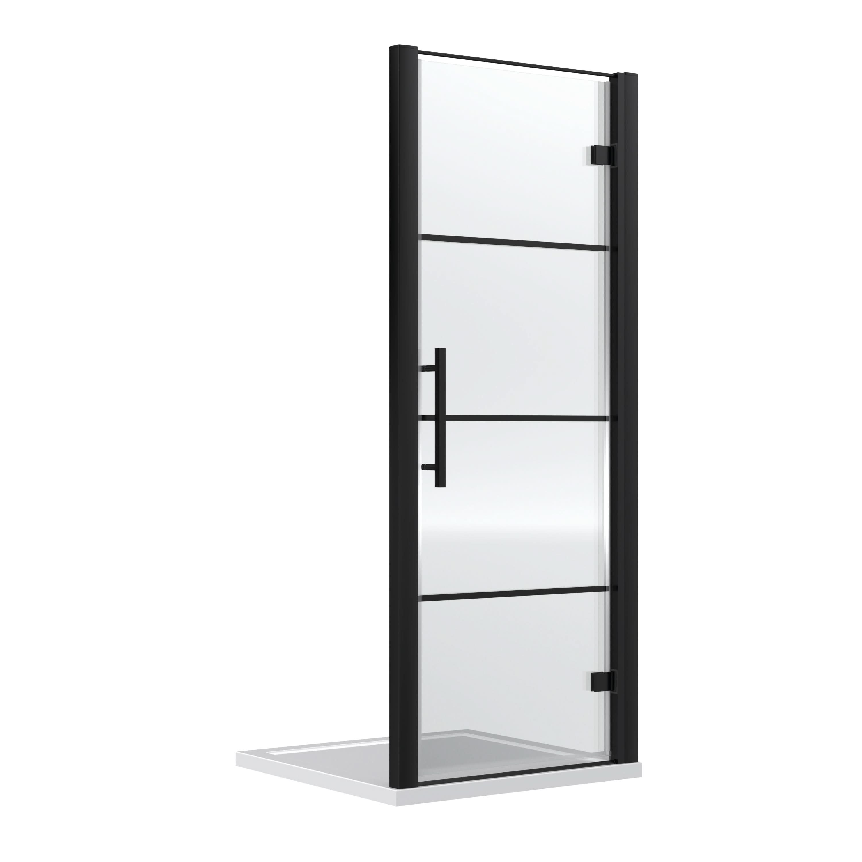 Hudson Reed Apex 800mm Hinged Shower Door & 8mm Glass, Reversible Design, Semi Frameless Shower Door, Matt Black