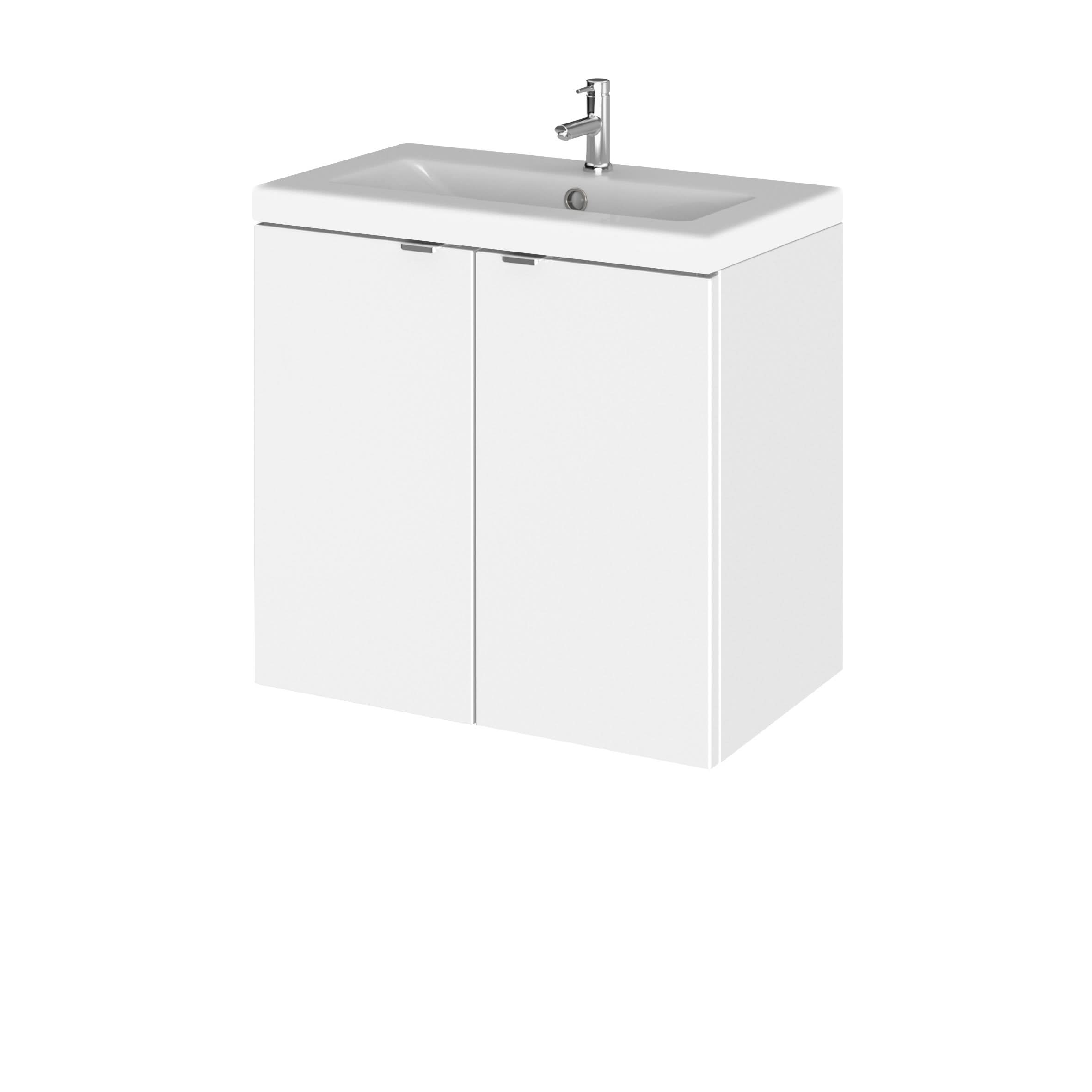 Hudson Reed Fusion Wall Hung 2 Door Vanity Unit & Ceramic Basin, Stylish Vanity Unit with Basin, Gloss White, 600mm