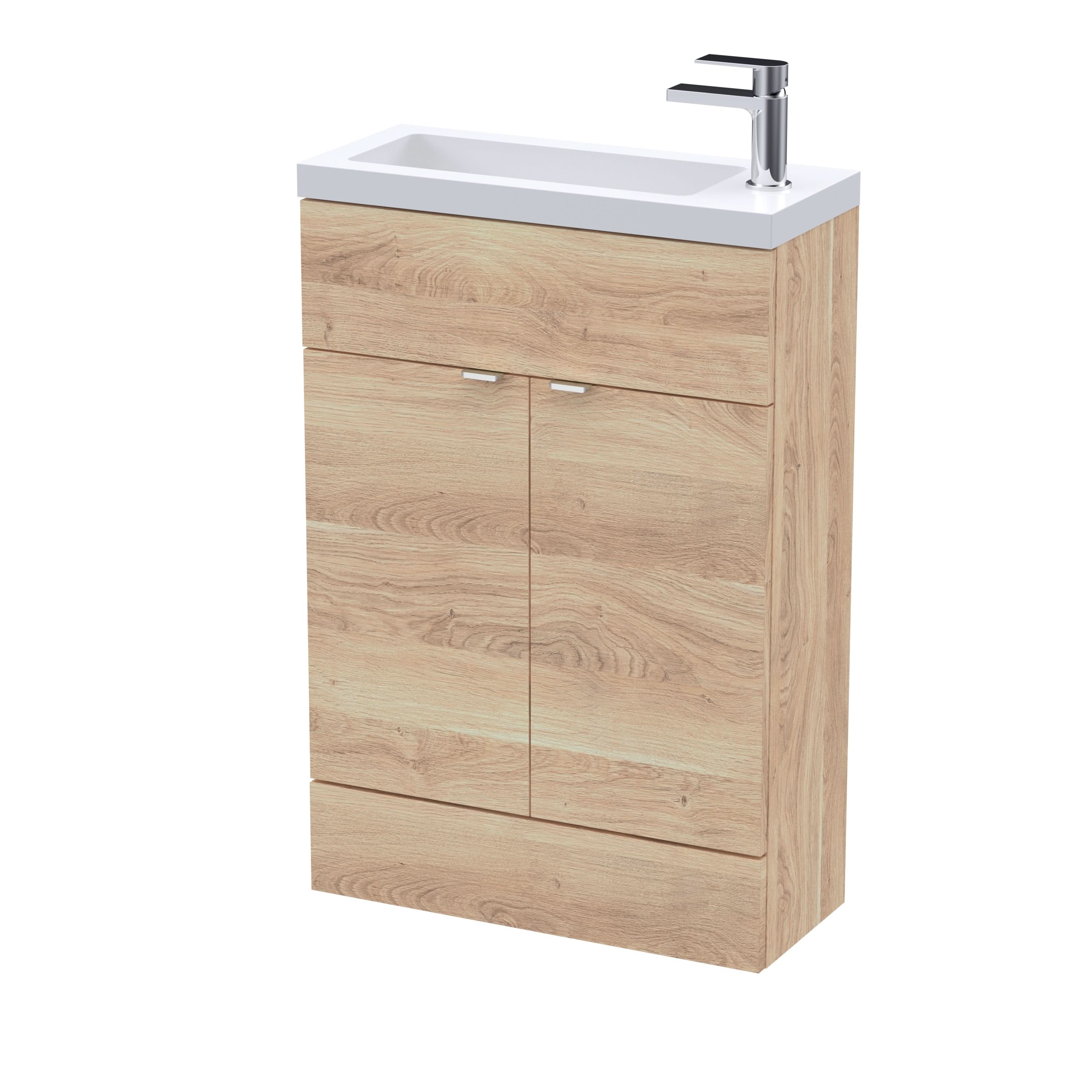 Hudson Reed Fusion Floor Standing Compact Vanity Unit & Basin, Stylish Vanity Unit with Basin, Bleached Oak, 600mm