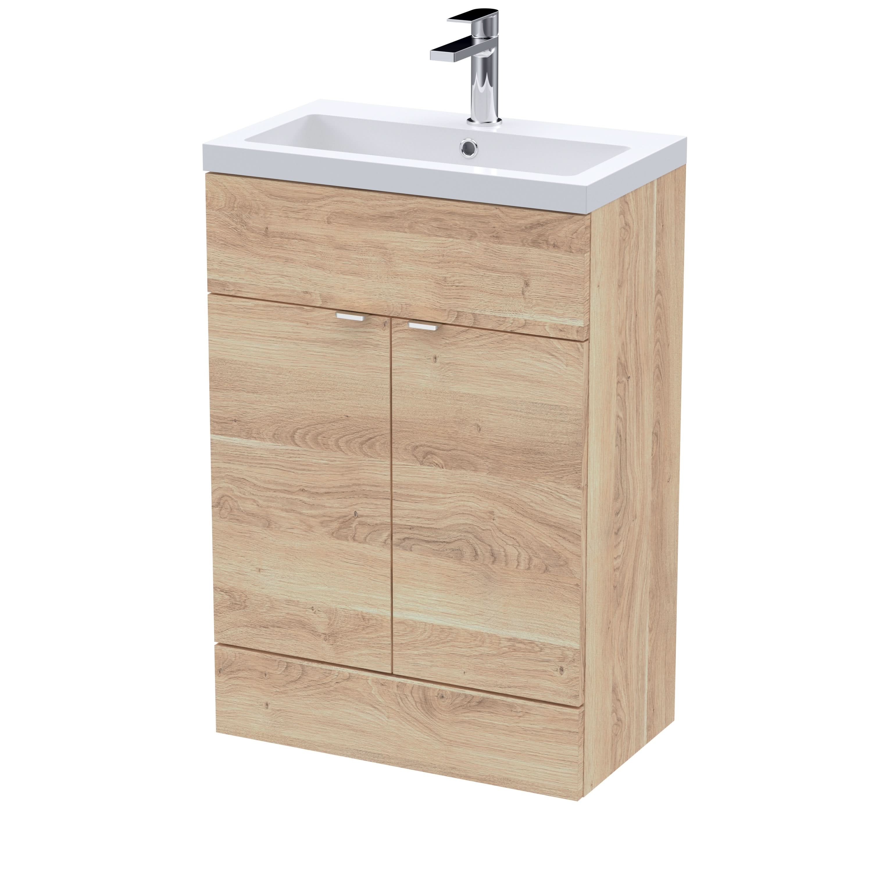 Hudson Reed Fusion Floor Standing Vanity Unit & Basin, Stylish Vanity Unit with Basin, Bleached Oak, 600mm