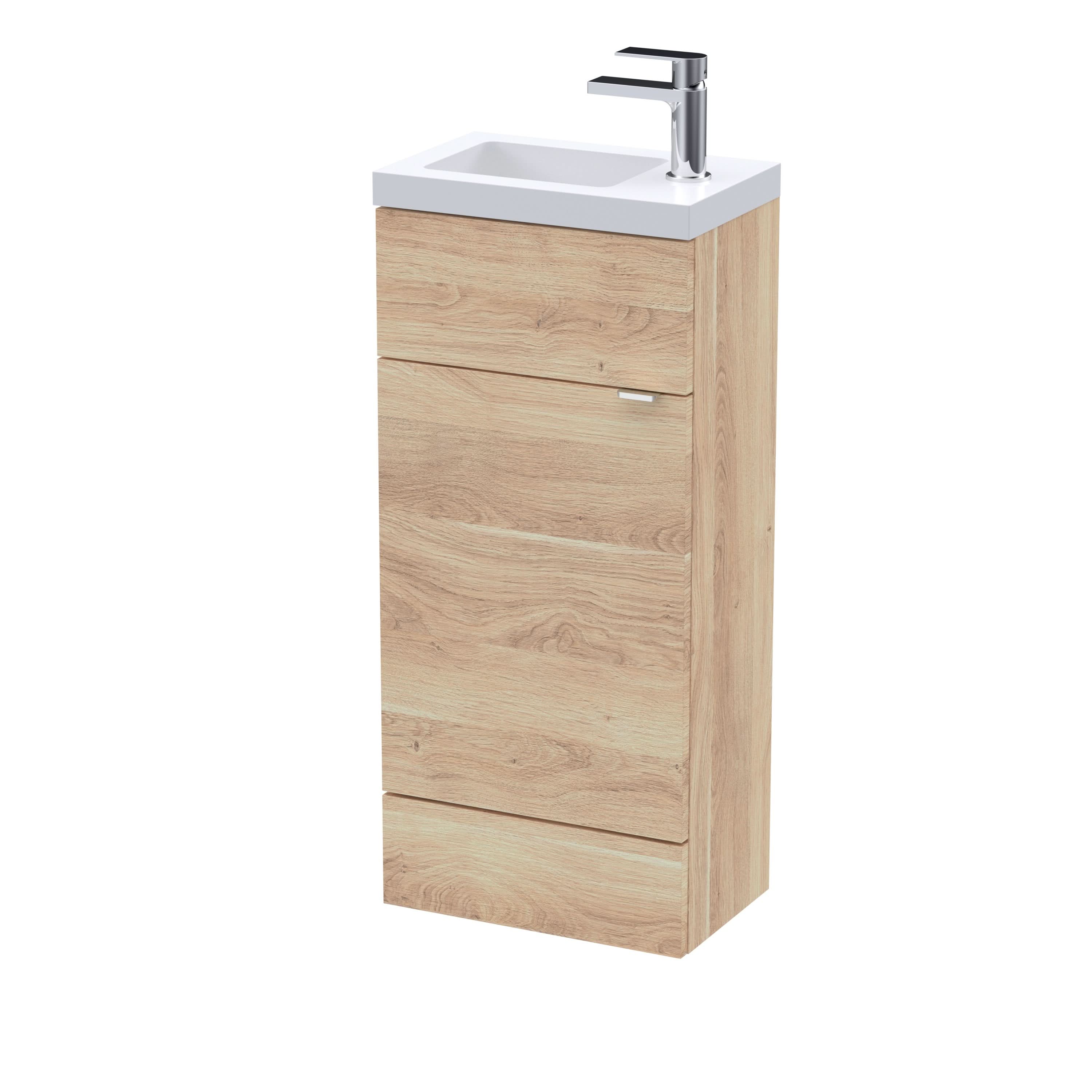 Hudson Reed Fusion Floor Standing Compact Vanity Unit & Basin, Stylish Vanity Unit with Basin, Bleached Oak, 400mm