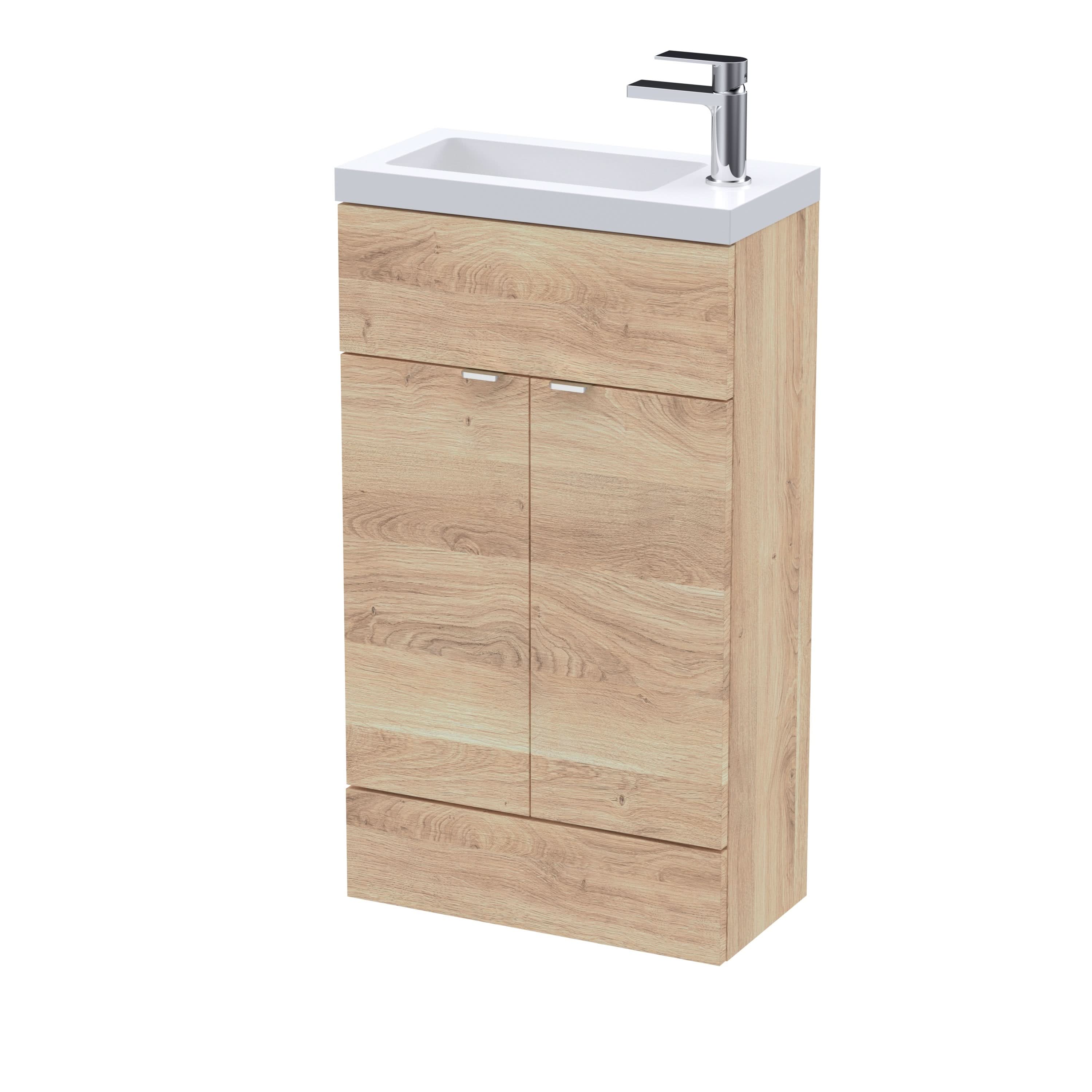 Hudson Reed Fusion Floor Standing Compact Vanity Unit & Basin, Stylish Vanity Unit with Basin, Bleached Oak, 500mm