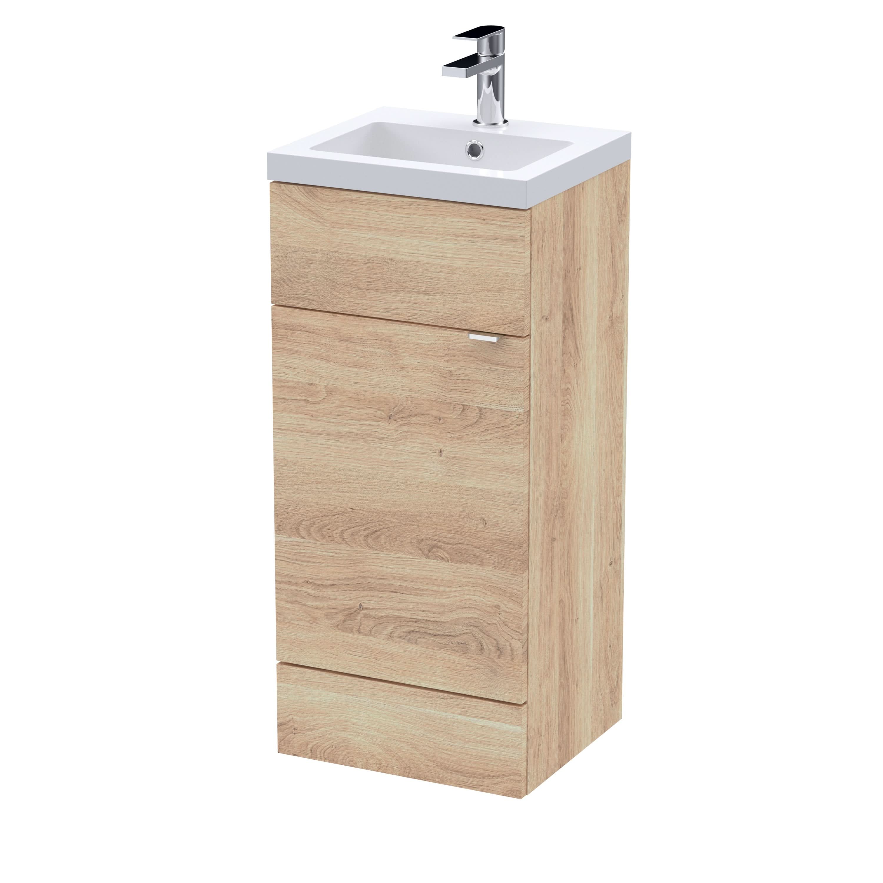 Hudson Reed Fusion Floor Standing Vanity Unit & Basin, Stylish Vanity Unit with Basin, Bleached Oak, 400mm