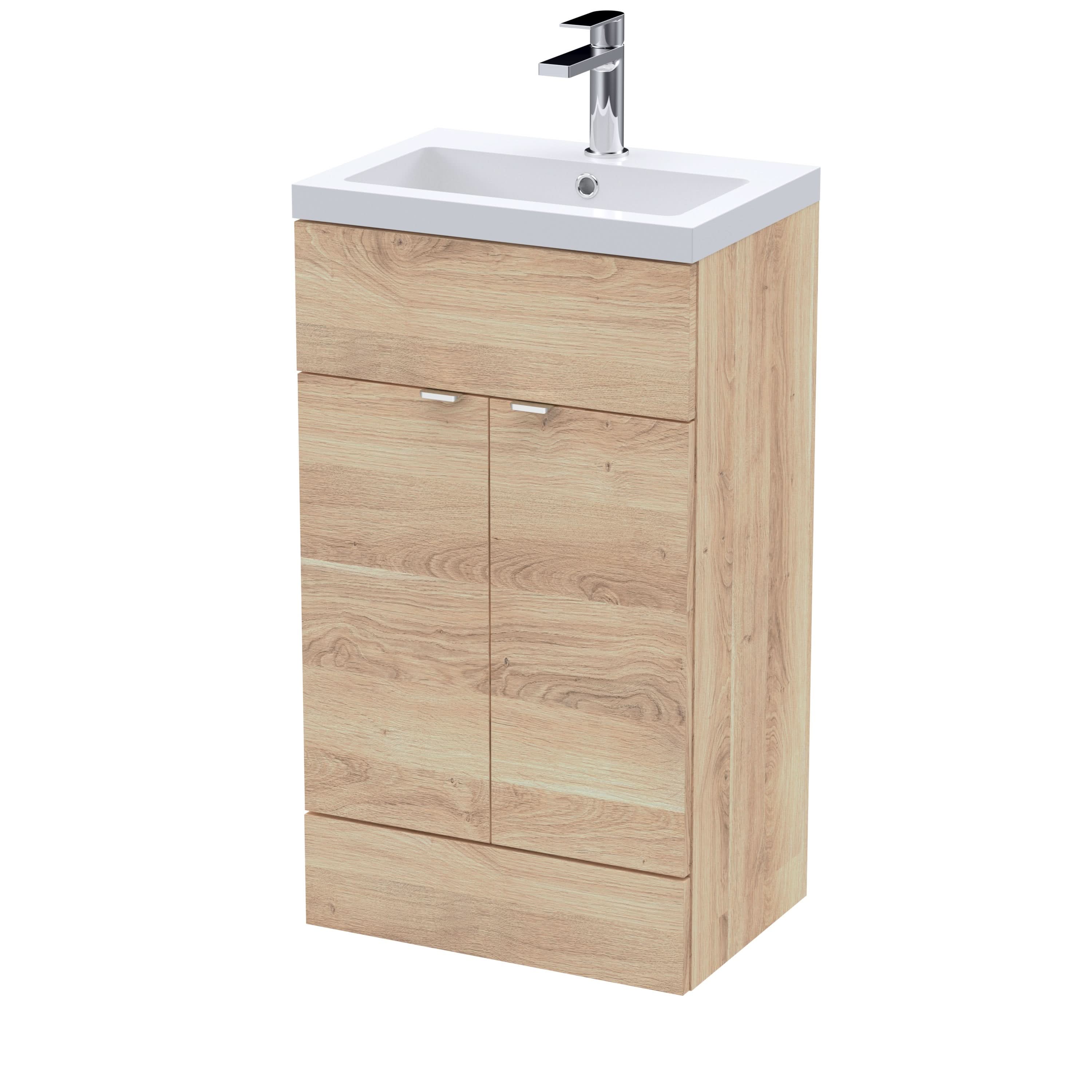 Hudson Reed Fusion Floor Standing Vanity Unit & Basin, Stylish Vanity Unit with Basin, Bleached Oak, 500mm
