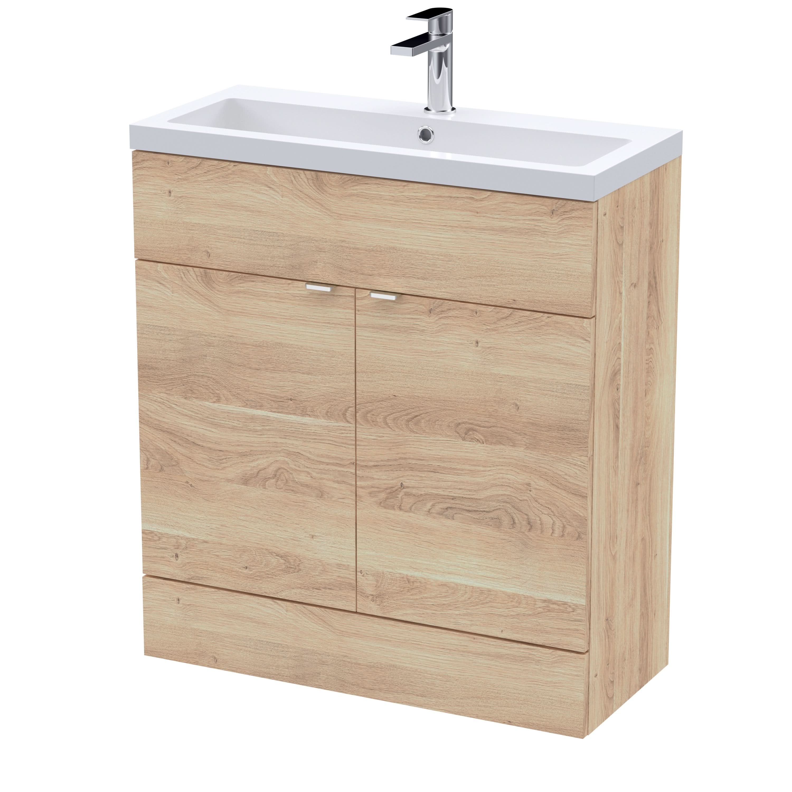 Hudson Reed Fusion Floor Standing Vanity Unit & Basin, Vanity Unit with Basin, Bleached Oak, 800mm
