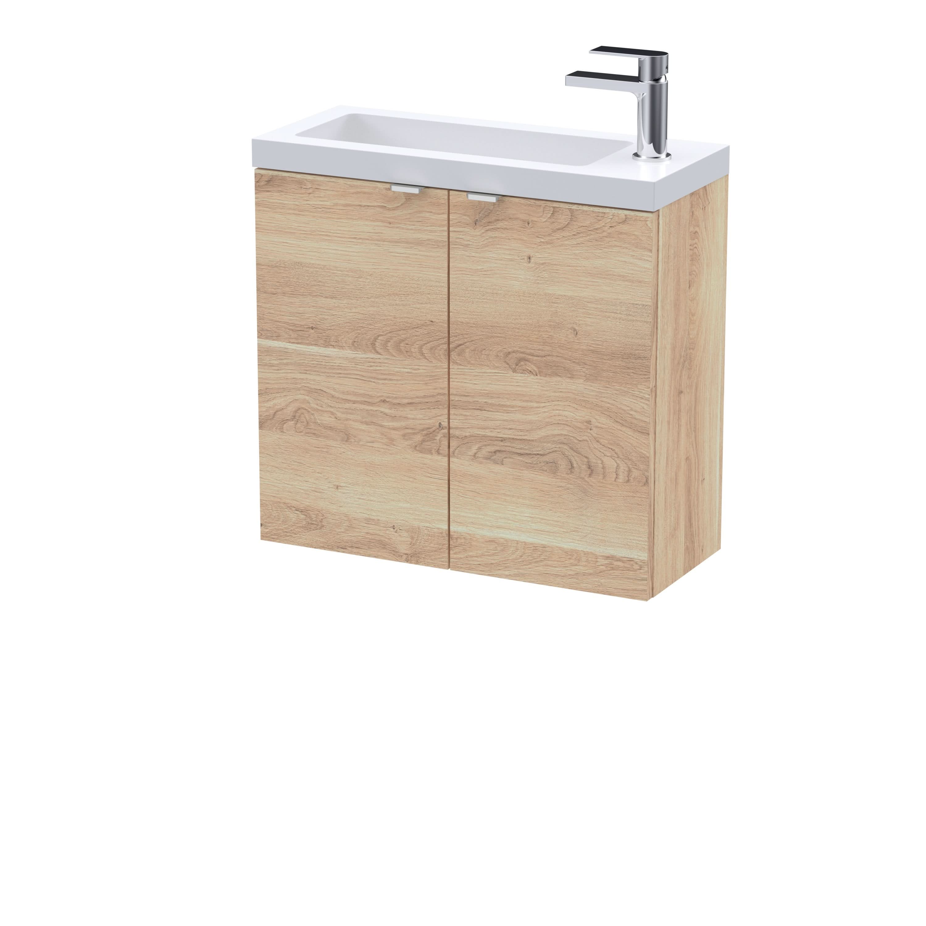 Hudson Reed Fusion Wall Hung 2-Door Vanity Unit & Basin, Vanity Unit with Basin, Bleached Oak, 600mm