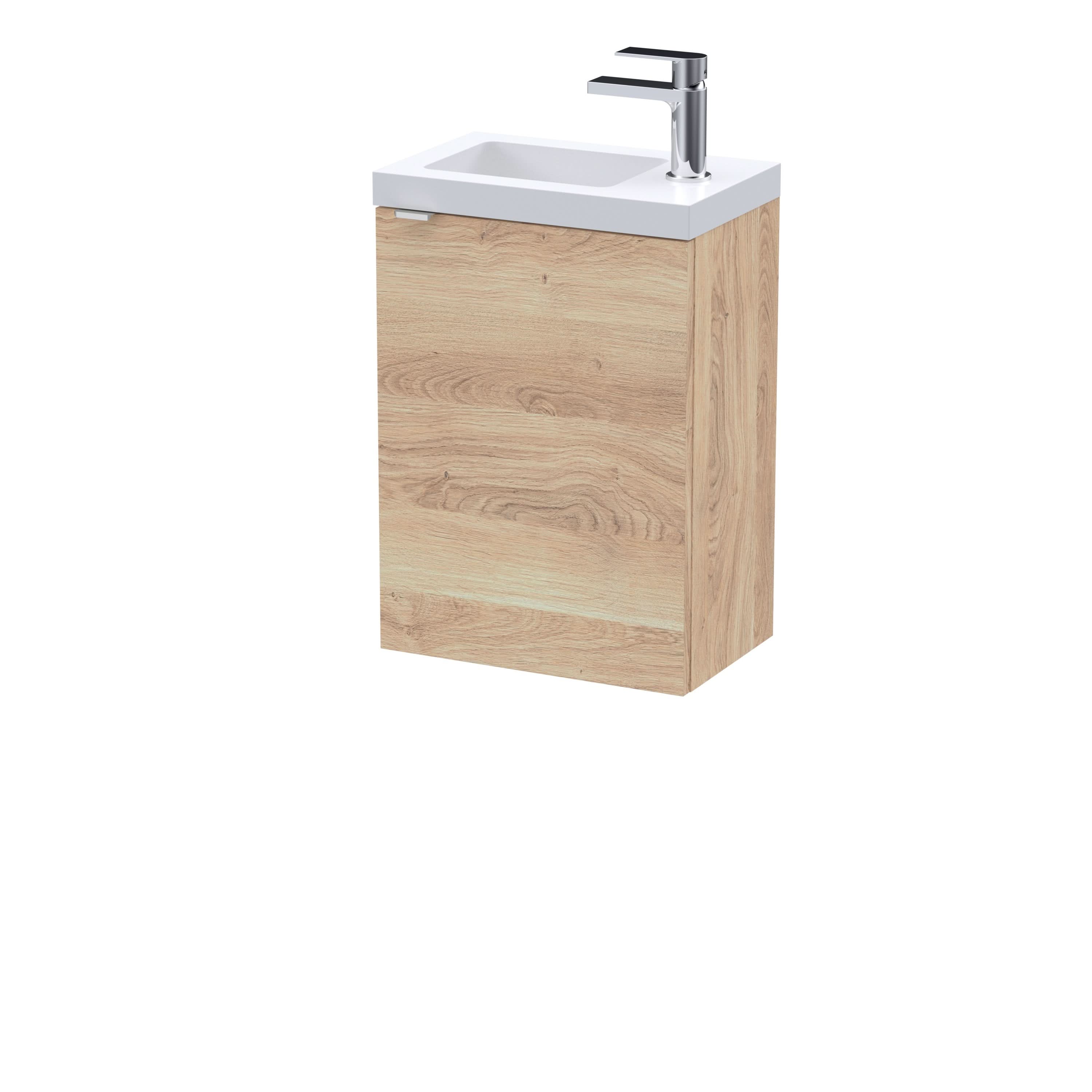 Hudson Reed Fusion Wall Hung 1-Door Vanity Unit & Basin, Vanity Unit with Basin, Bleached Oak, 400mm
