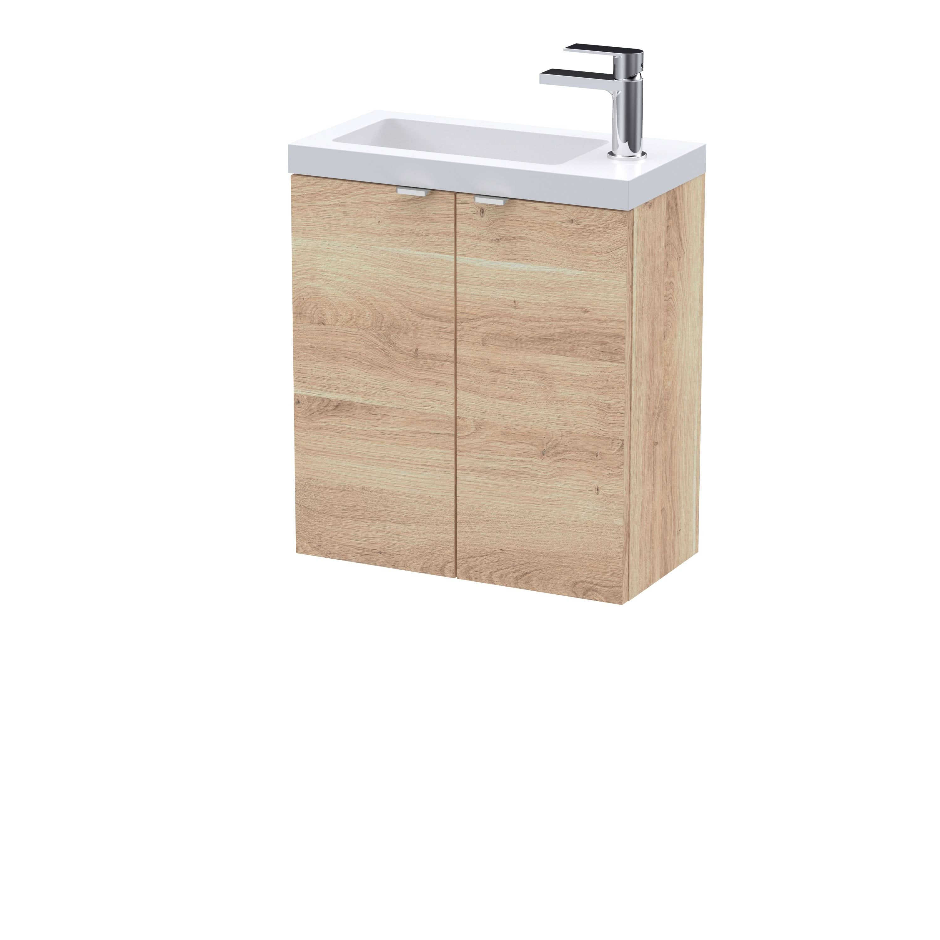 Hudson Reed Fusion Wall Hung 2-Door Vanity Unit & Basin, Vanity Unit with Basin, Bleached Oak, 500mm