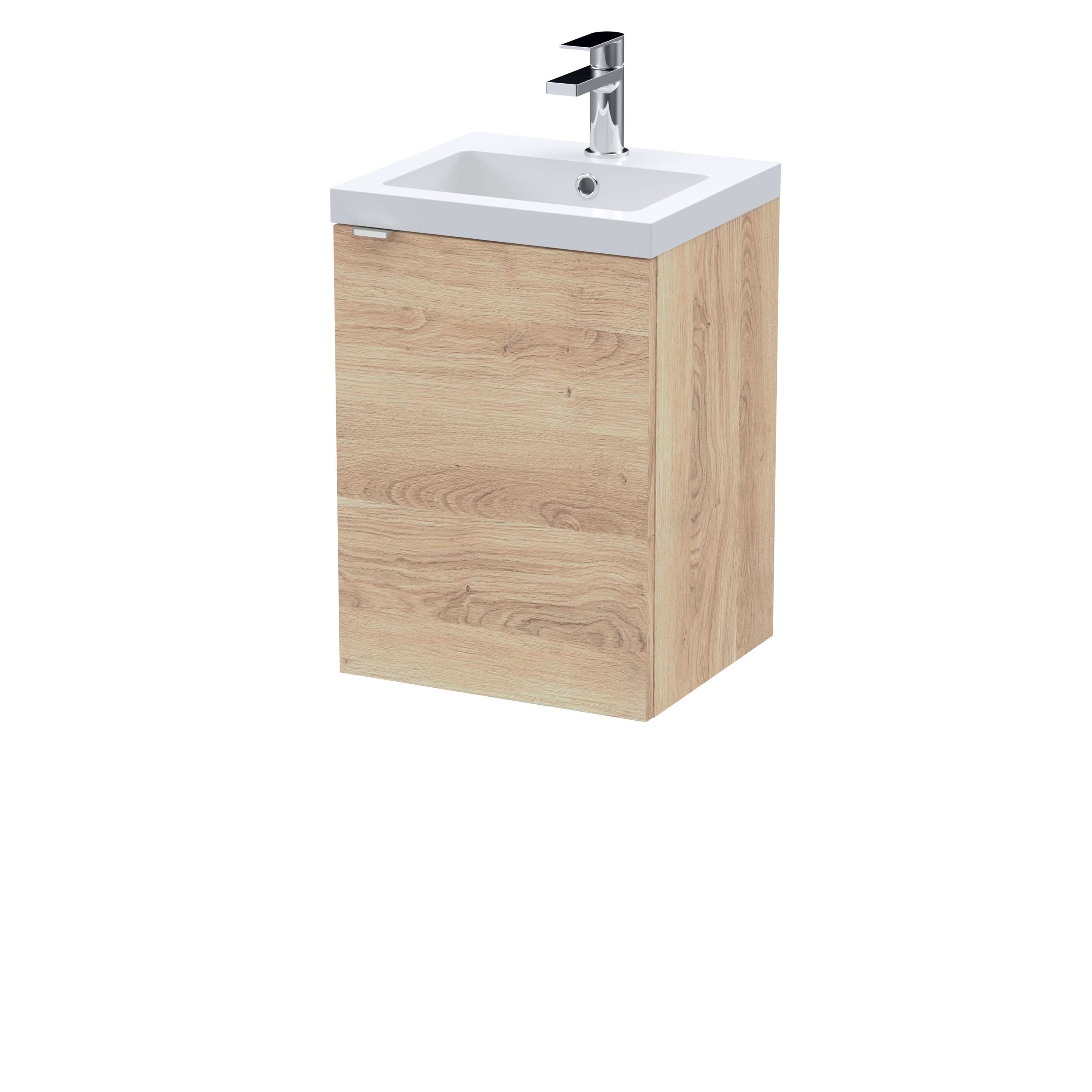 Hudson Reed Fusion Wall Hung 1-Door Vanity Unit & Basin, Vanity Unit with Basin, Bleached Oak, 400mm