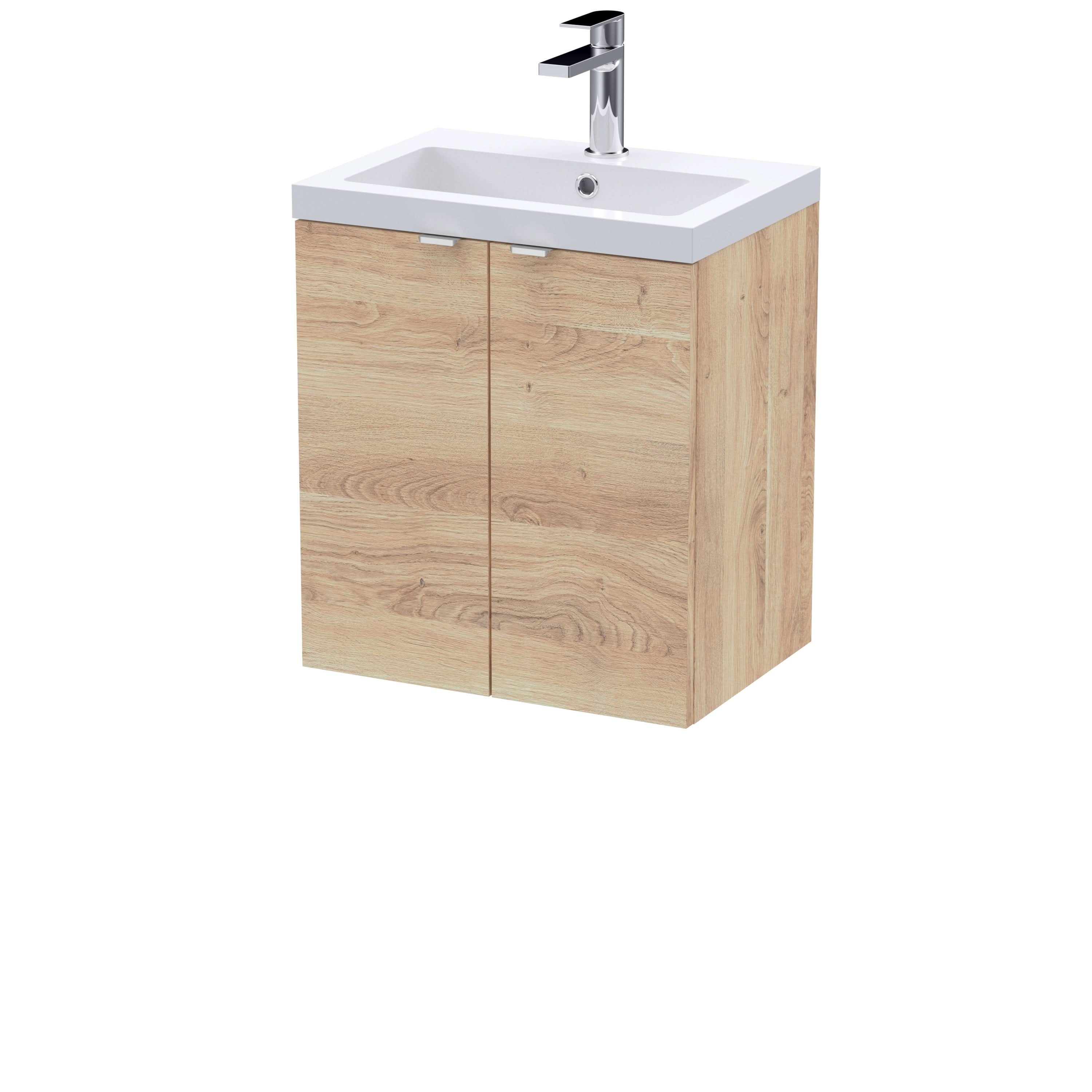 Hudson Reed Fusion Wall Hung 2-Door Vanity Unit & Basin, Vanity Unit with Basin, Bleached Oak, 500mm