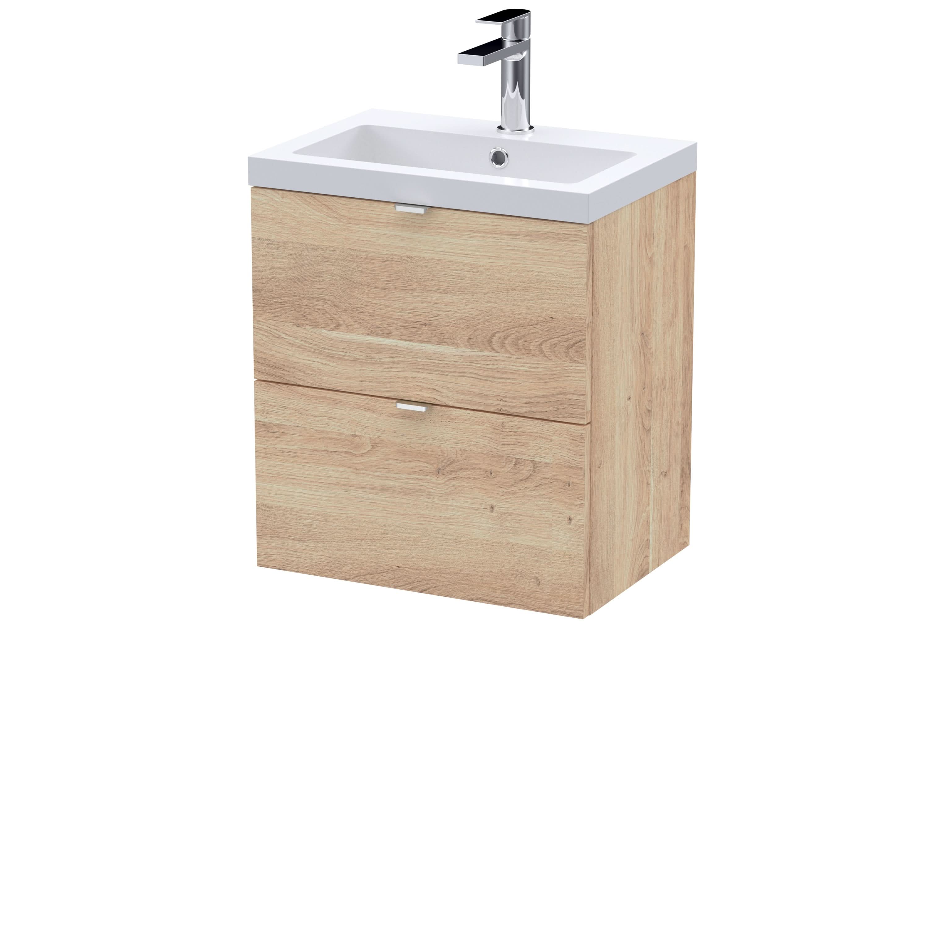 Hudson Reed Fusion Wall Hung 2-Drawer Vanity Unit & Basin, Vanity Unit with Basin, Bleached Oak, 500mm