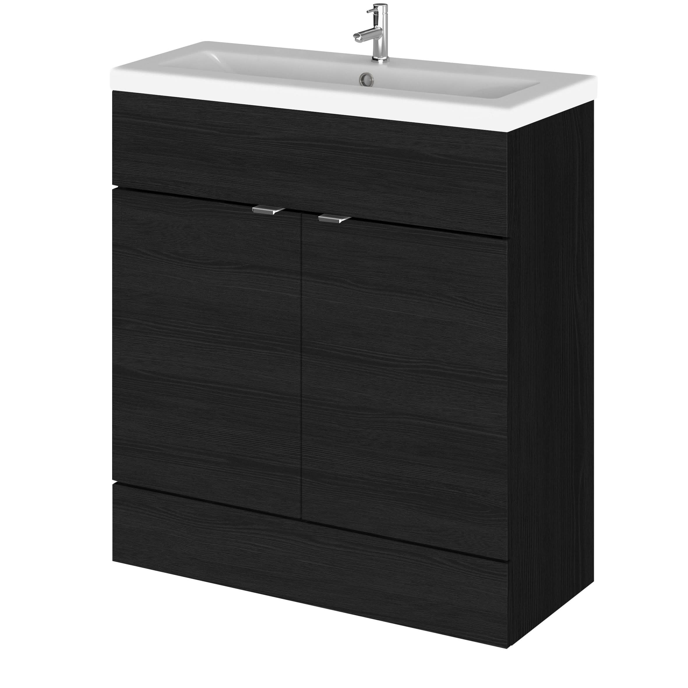 Hudson Reed Fusion Floor Standing 2 Door Vanity Unit & Ceramic Basin, Sink Vanity Unit, Charcoal Black, 800mm