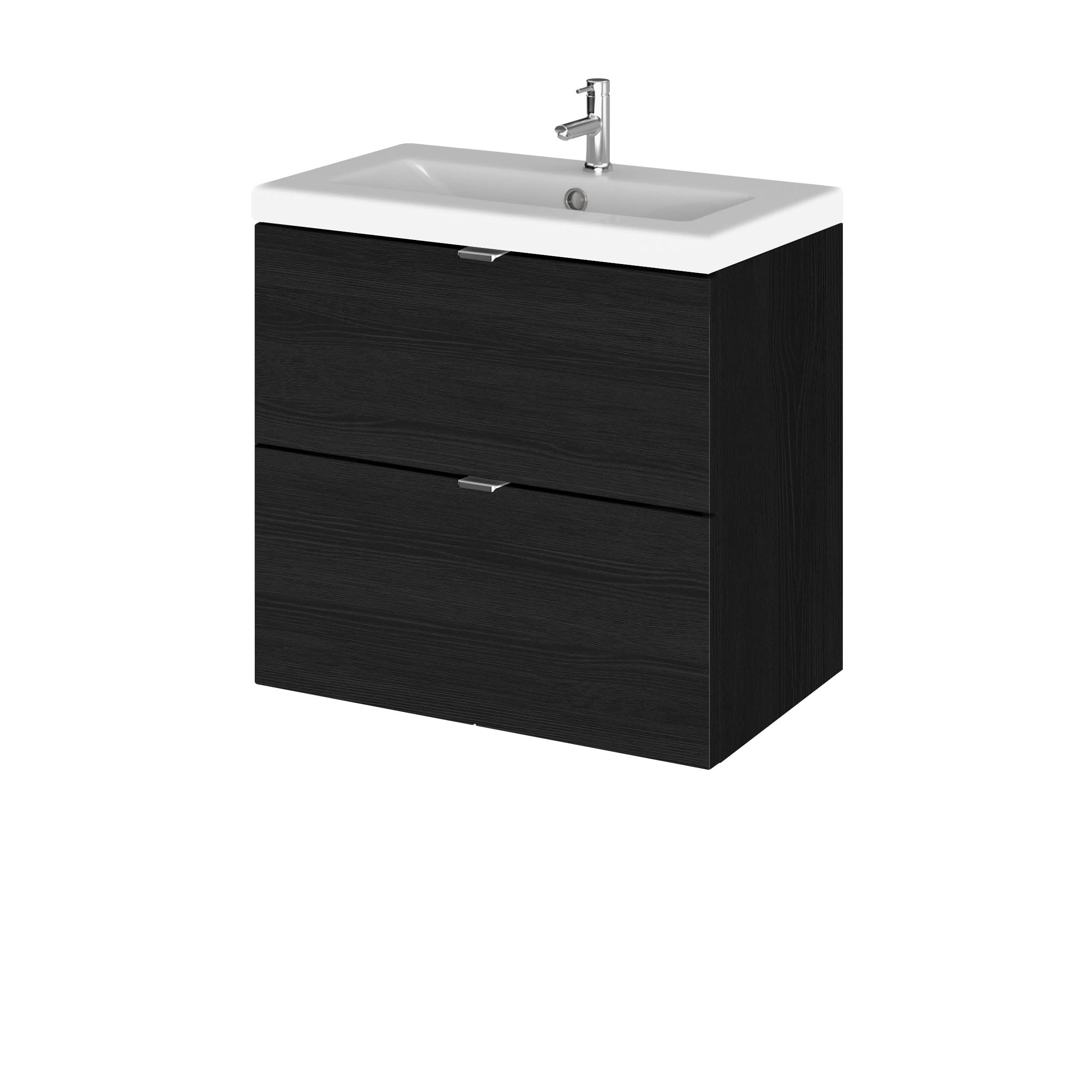 Hudson Reed Fusion Wall Hung 2 Drawer Vanity Unit & Ceramic Basin, Sink Vanity Unit, Charcoal Black, 600mm