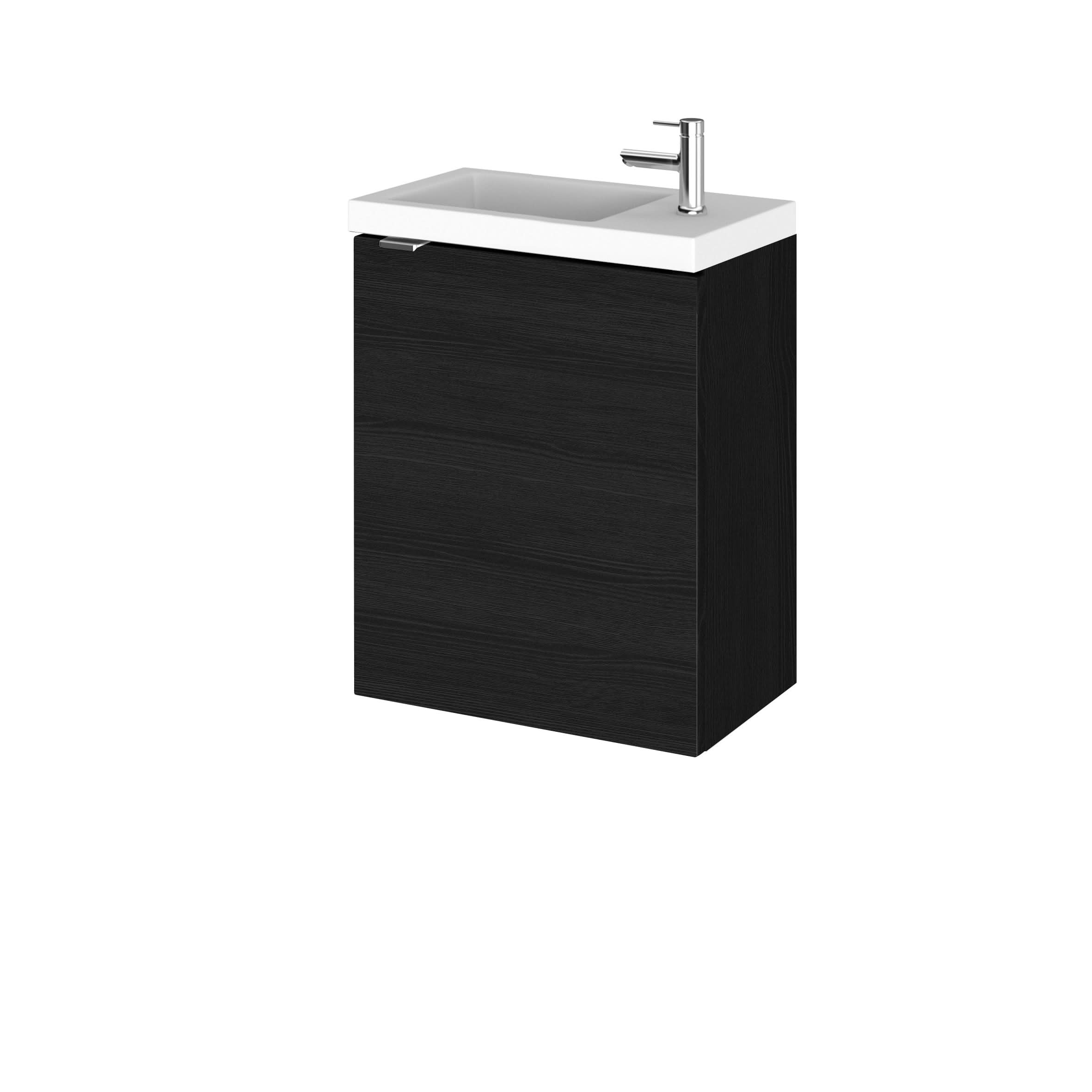 Hudson Reed Fusion Wall Hung 1 Door Vanity Unit & Polymarble Basin Compact, Sink Vanity Unit, Charcoal Black, 400mm