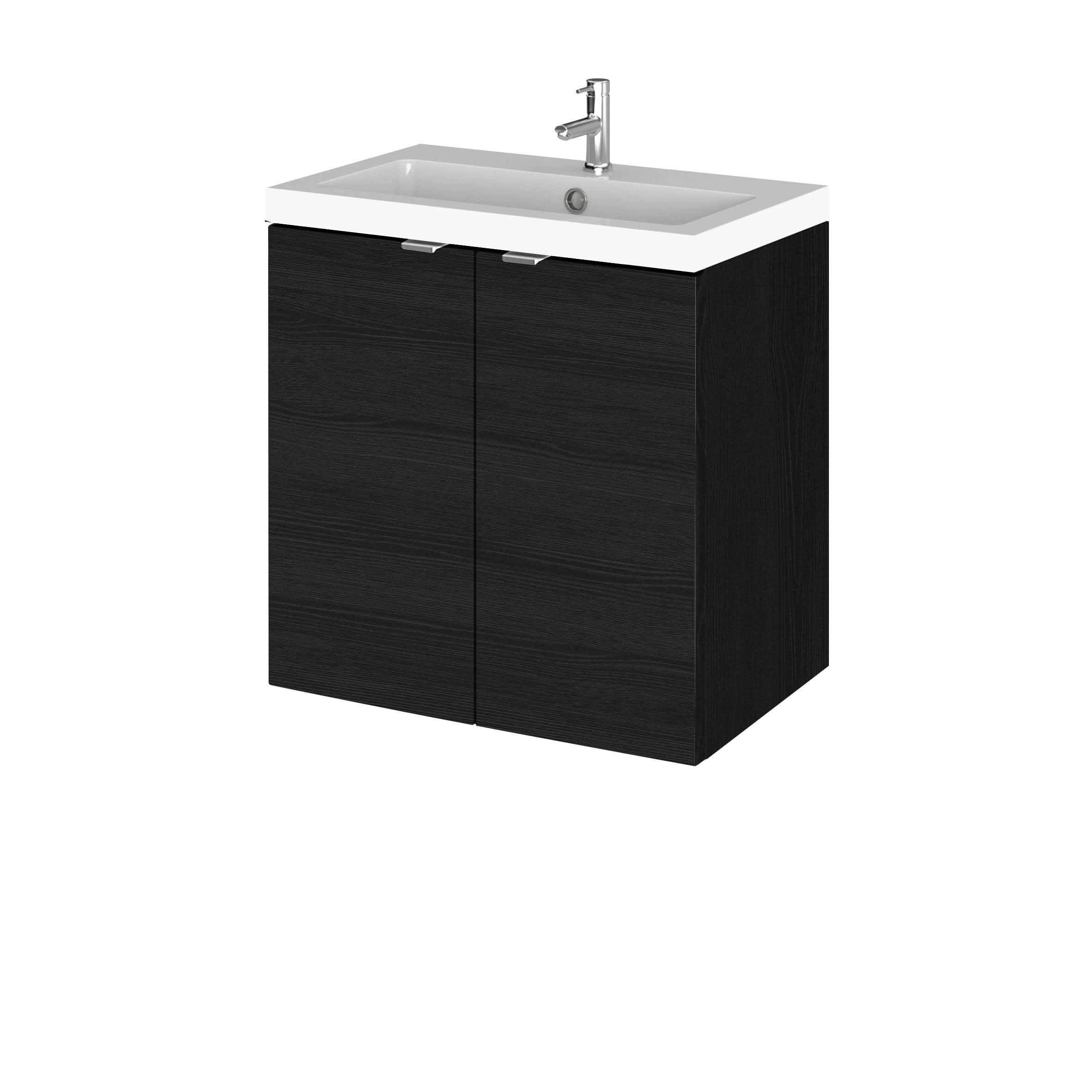 Hudson Reed Fusion Wall Hung 2 Door Vanity Unit & Polymarble Basin, Sink Vanity Unit, Charcoal Black, 500mm