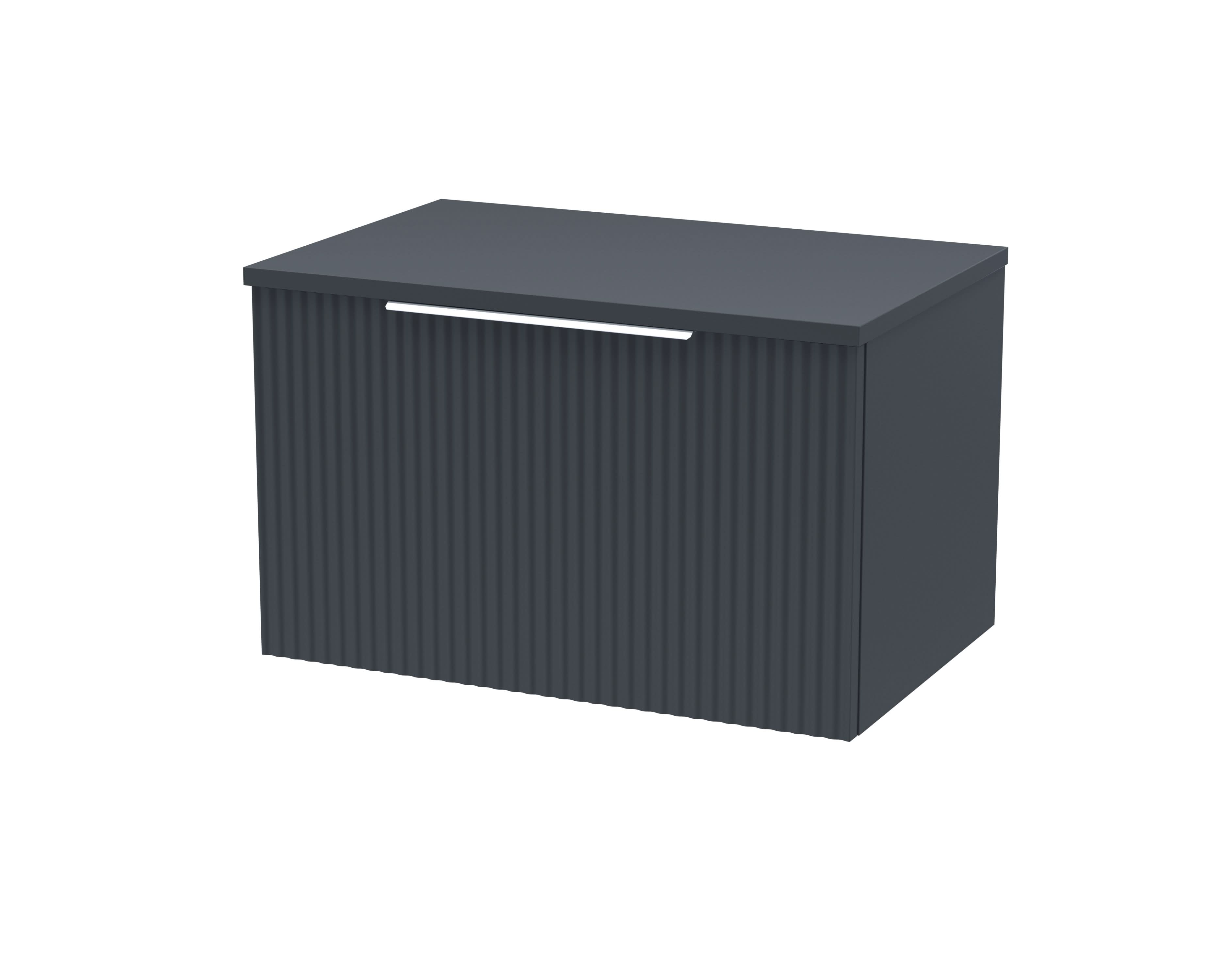 Hudson Reed Fluted Wall Hung 1-Drawer Vanity Unit & Black Laminate Worktop, Sleek Counter Top Vanity Unit in Soft Black, 600mm