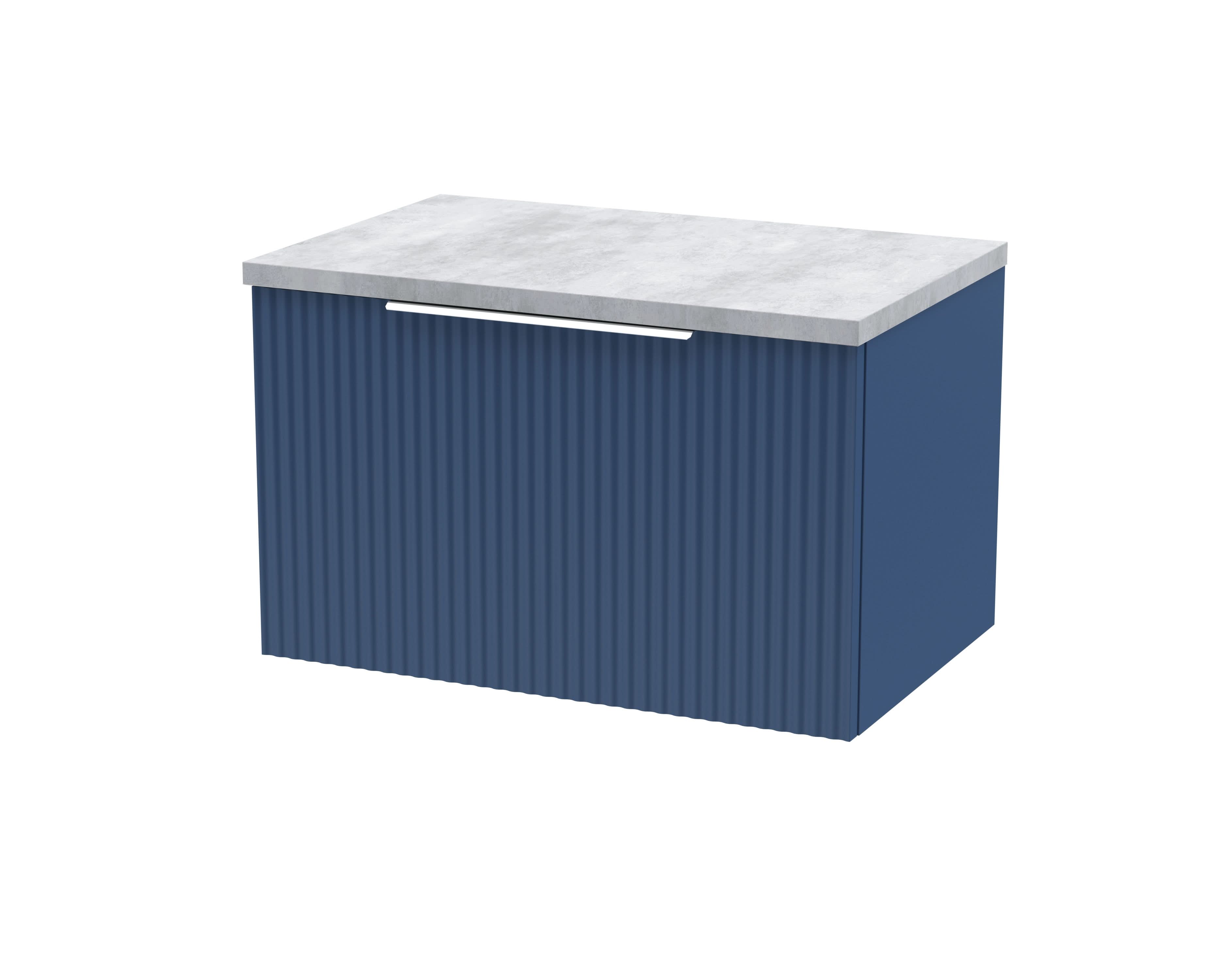 Hudson Reed Fluted Wall Hung 1-Drawer Vanity Unit & Bellato Grey Laminate Worktop, Counter Top Vanity Unit in Satin Blue, 600mm