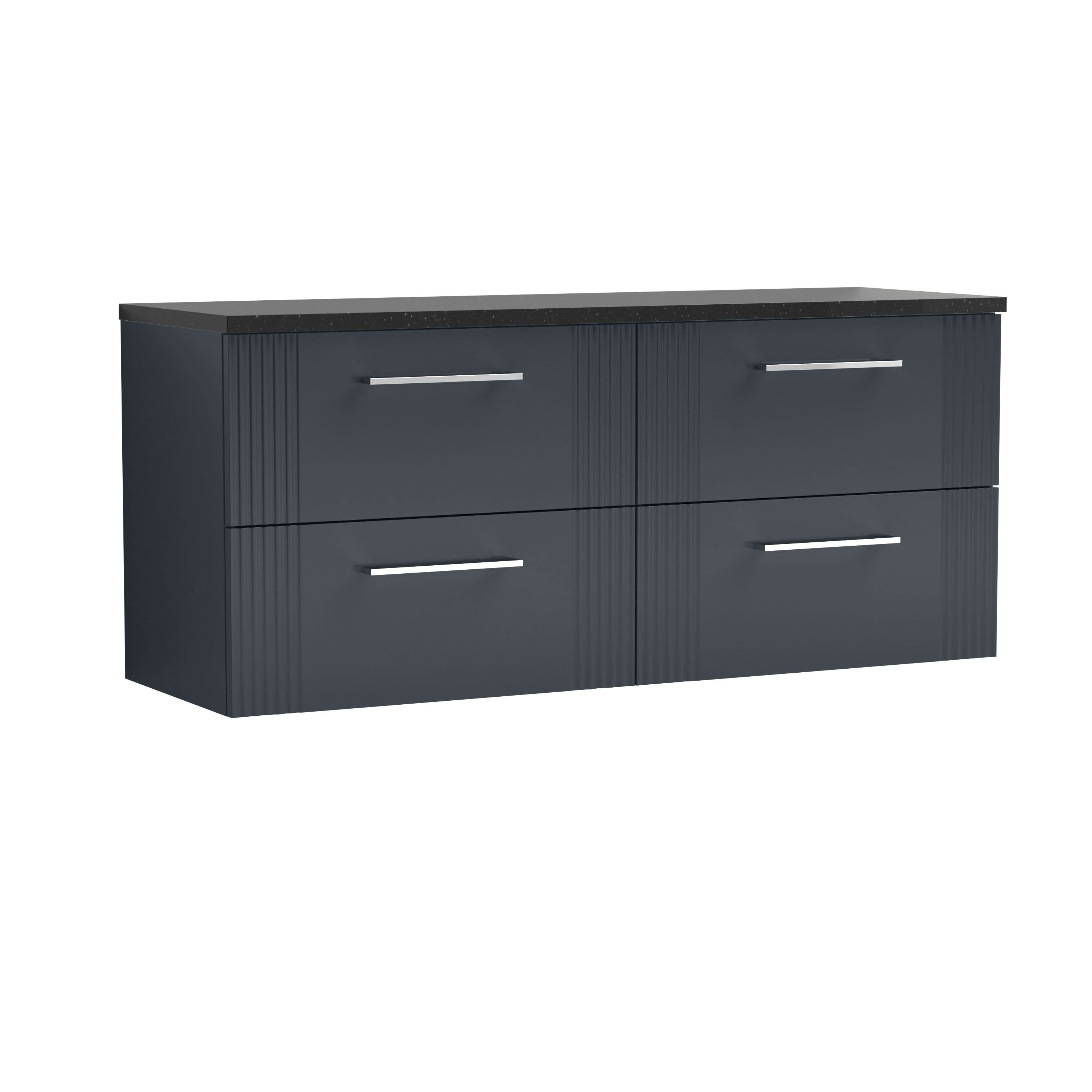 Nuie Deco Wall Hung 4-Drawer Vanity Unit & Black Laminate Worktop, Counter Top Vanity Unit in Soft Black, 1200mm