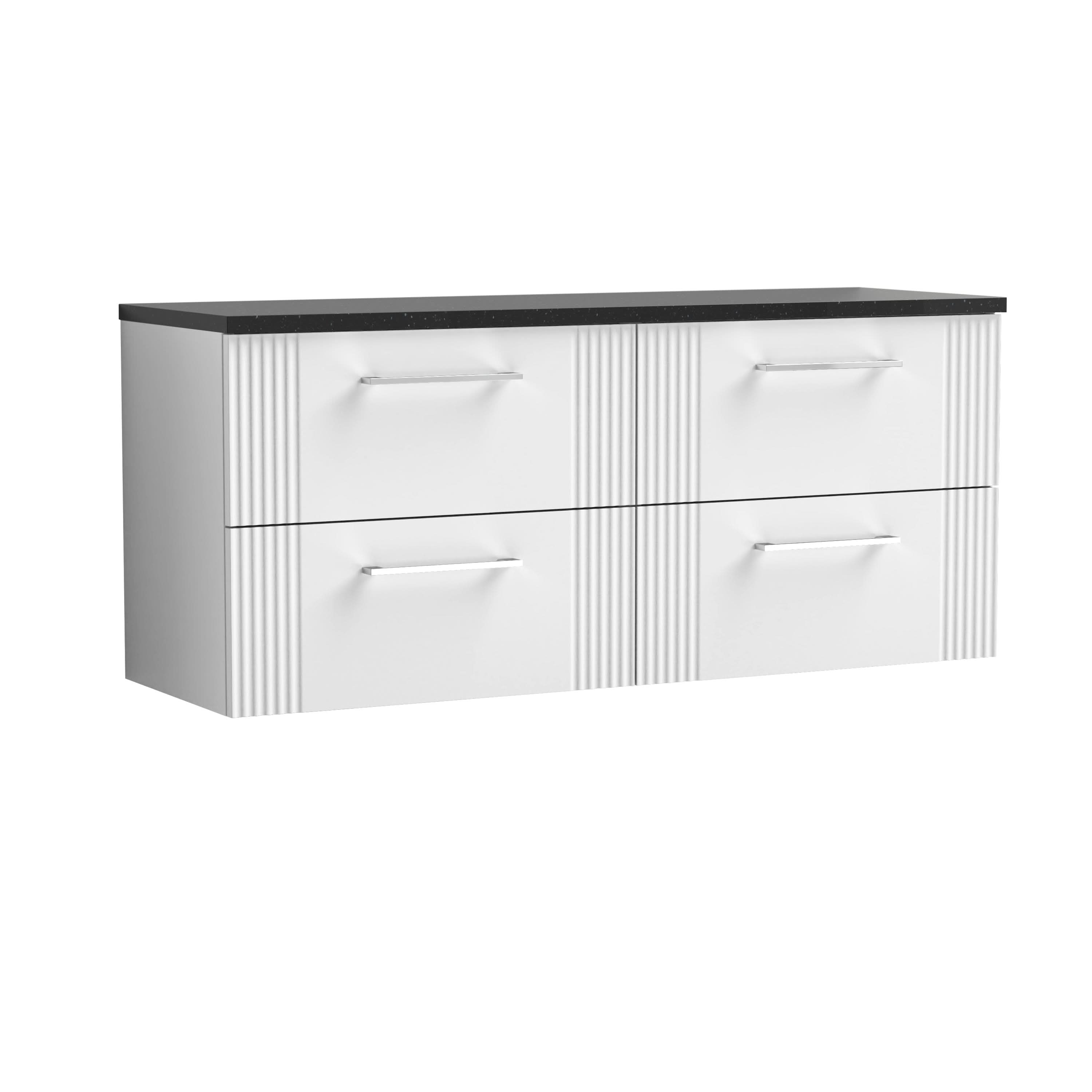 Nuie Deco Wall Hung 4-Drawer Vanity Unit & Black Laminate Worktop, Counter Top Vanity Unit in Satin White, 1200mm