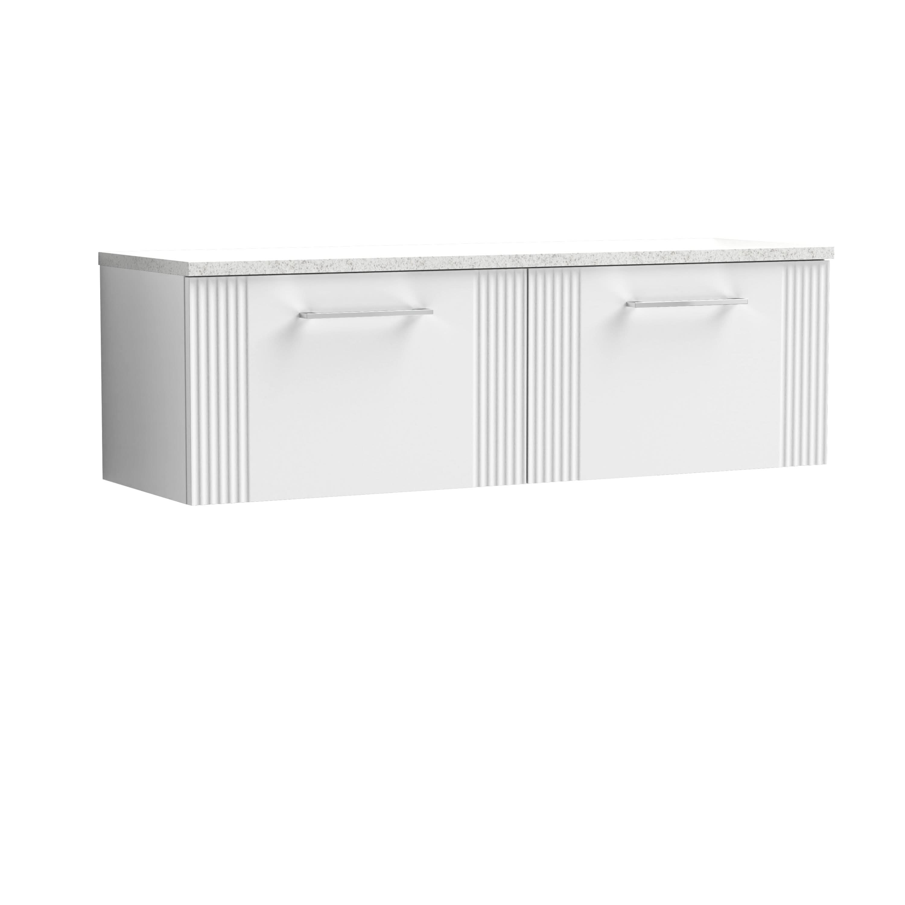 Nuie Deco Wall Hung 2-Drawer Vanity Unit & Sparkling White Laminate Worktop, Counter Top Vanity Unit in Satin White, 1200mm