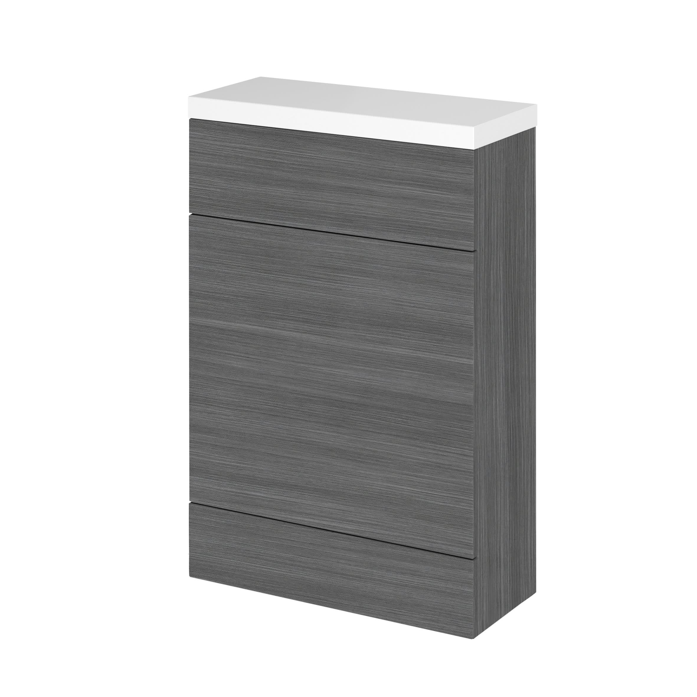 Hudson Reed Fusion Floor Standing WC Unit & Polymarble Top Compact, Bathroom Storage Unit, Anthracite Woodgrain, 600mm