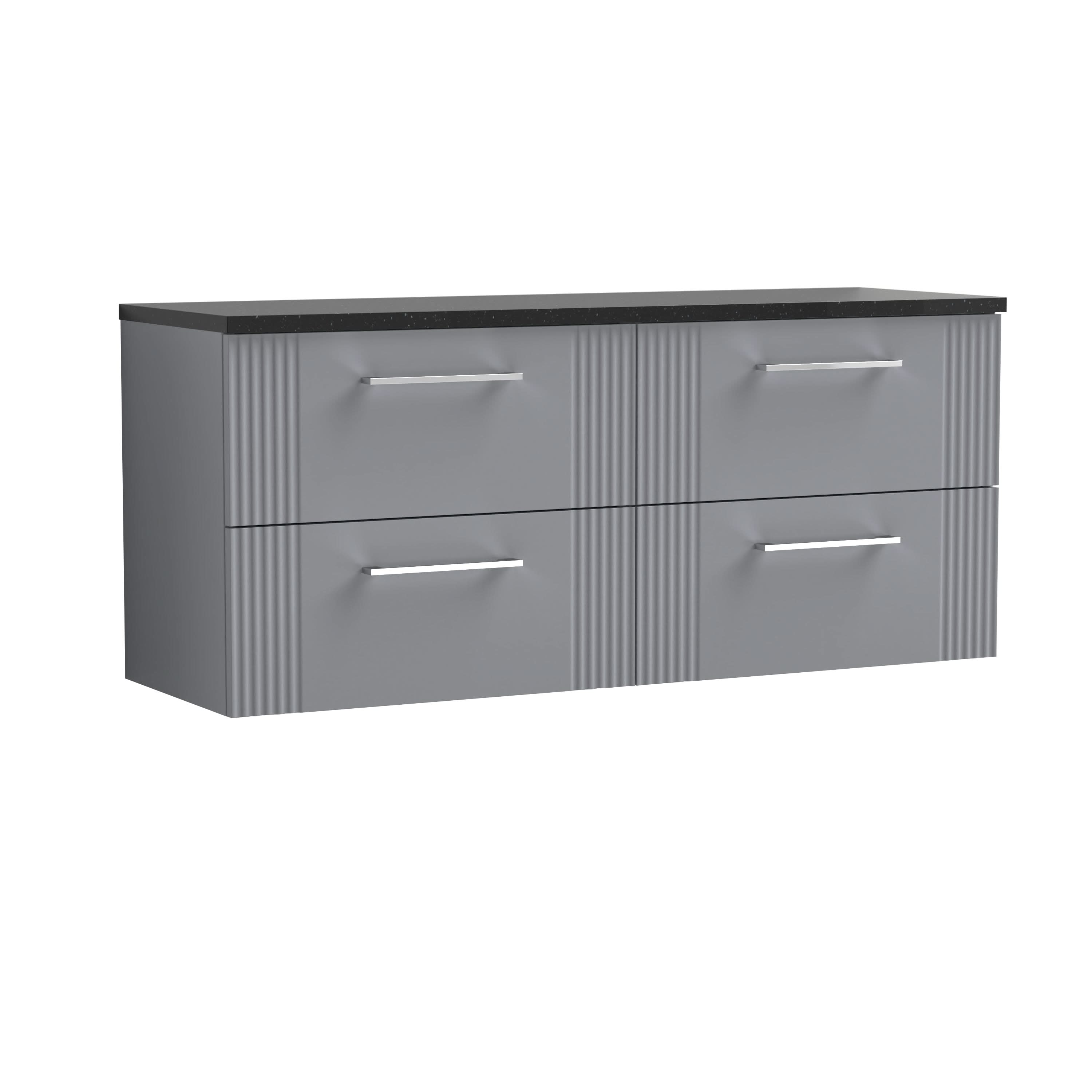 Nuie Deco Wall Hung 4-Drawer Vanity Unit & Black Laminate Worktop, Counter Top Vanity Unit in Satin Grey, 1200mm