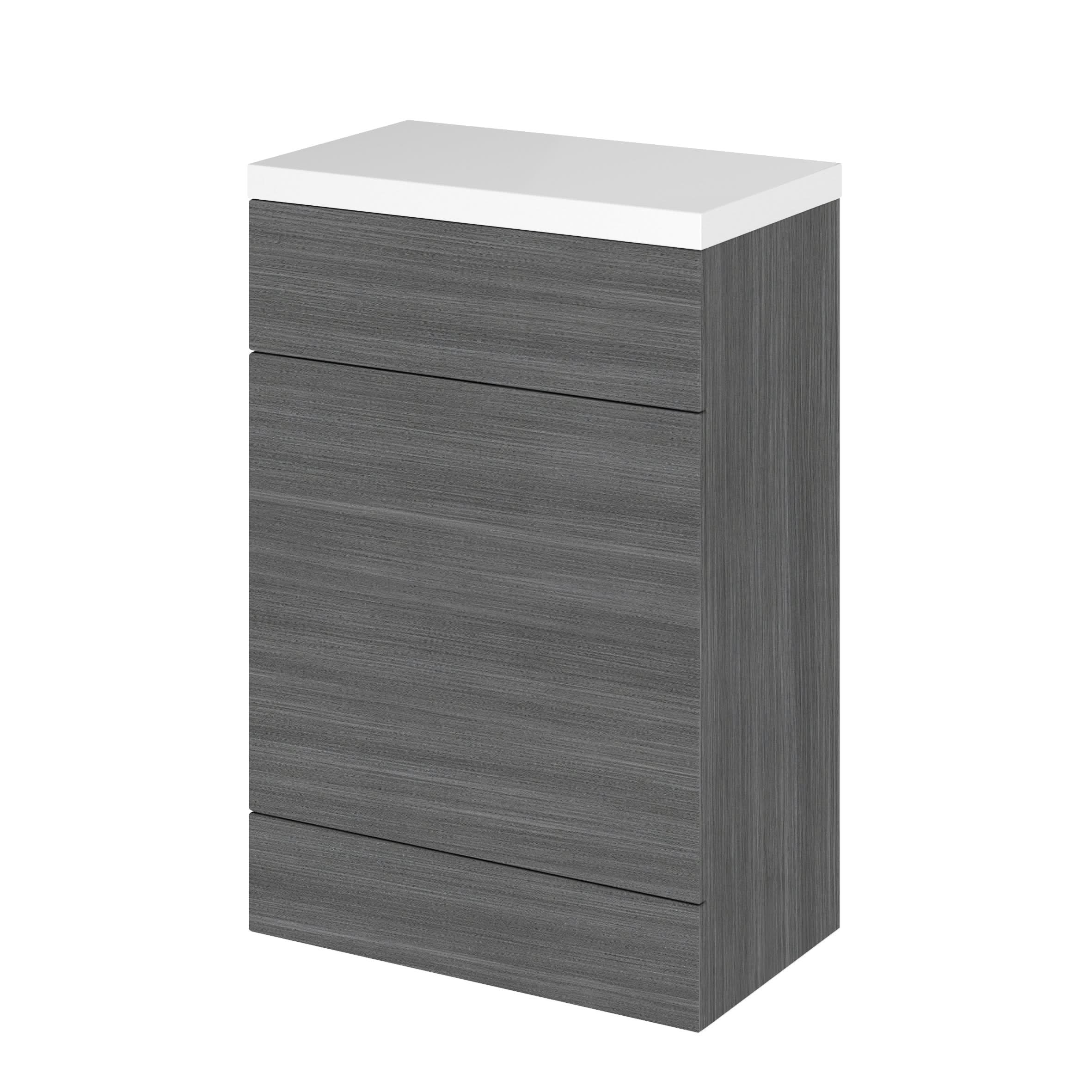 Hudson Reed Fusion Floor Standing WC Unit & Polymarble Top, Bathroom Storage Unit, Anthracite Woodgrain, 600mm