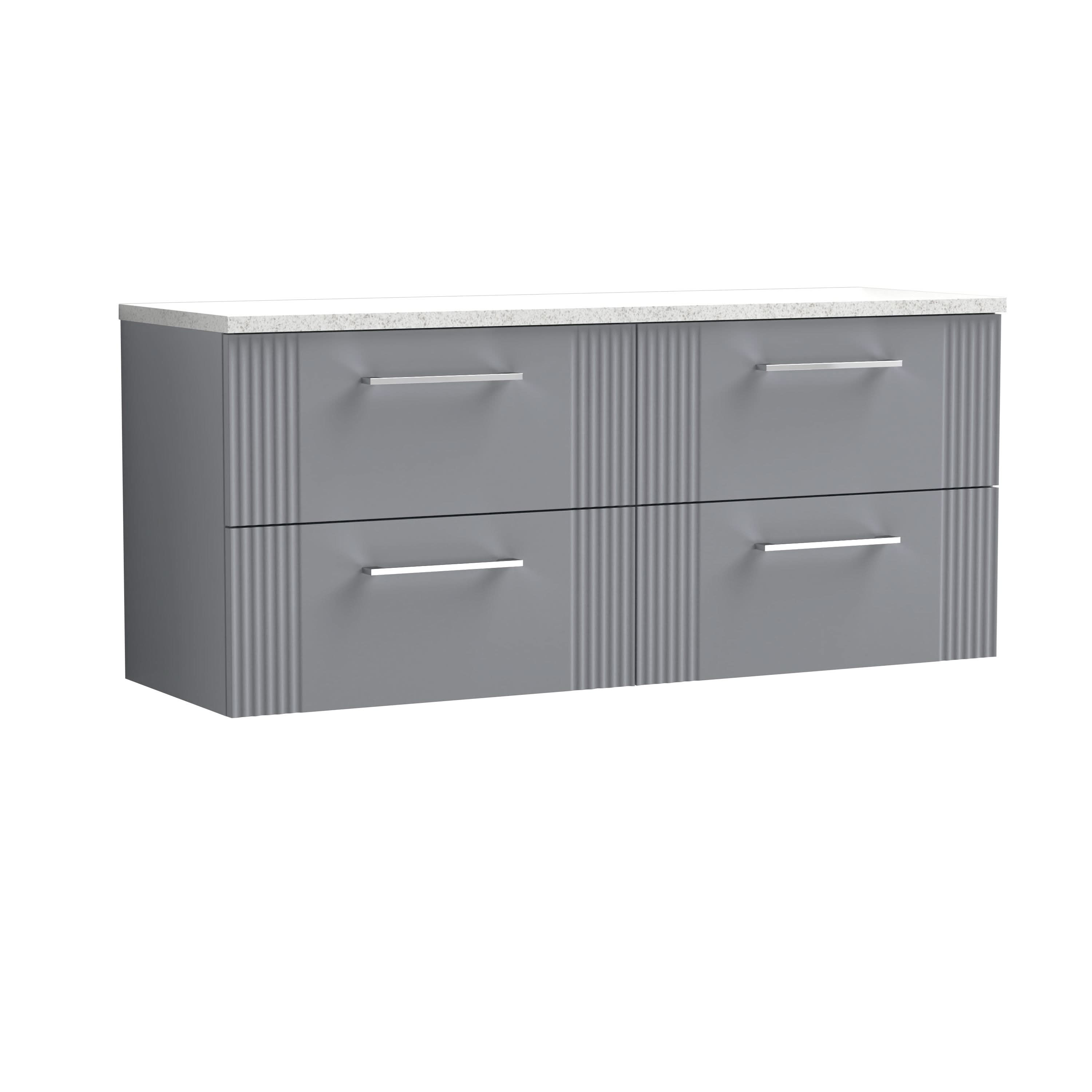 Nuie Deco Wall Hung 4-Drawer Vanity Unit & Sparkling White Laminate Worktop, Counter Top Vanity Unit in Satin Grey, 1200mm
