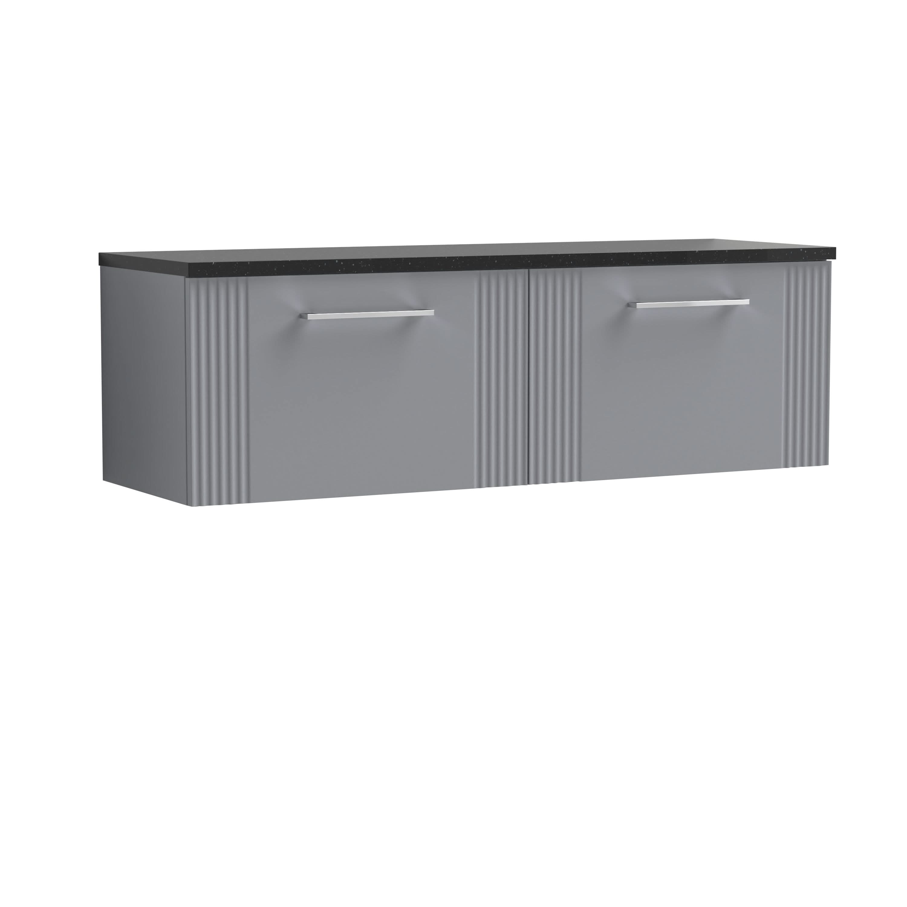 Nuie Deco Wall Hung 2-Drawer Vanity Unit & Black Laminate Worktop, Counter Top Vanity Unit in Satin Grey, 1200mm