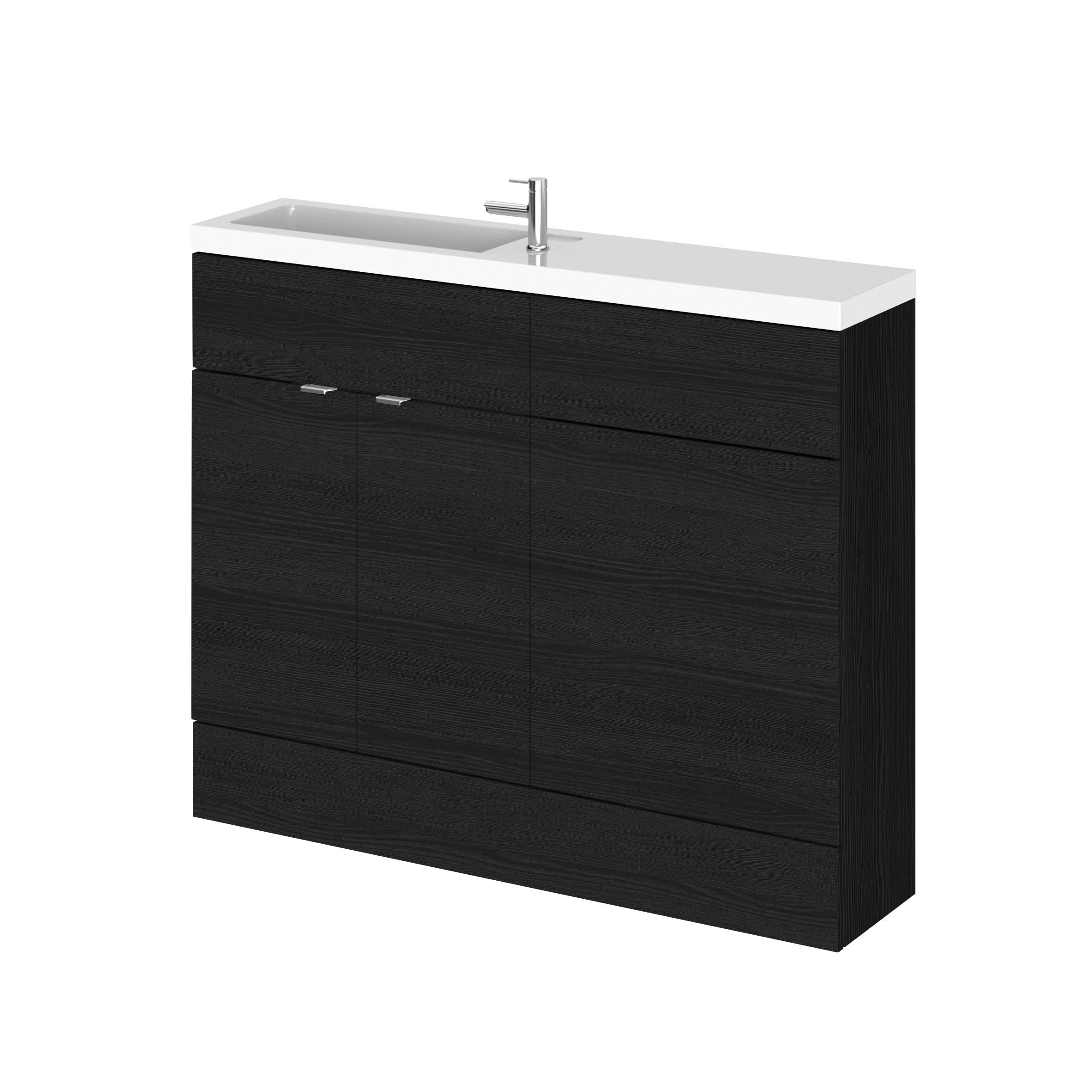 Hudson Reed Fusion Floor Standing 2 Door Vanity Basin & WC Combination Compact, Charcoal Black, Stylish Sink Vanity Unit, 1100mm