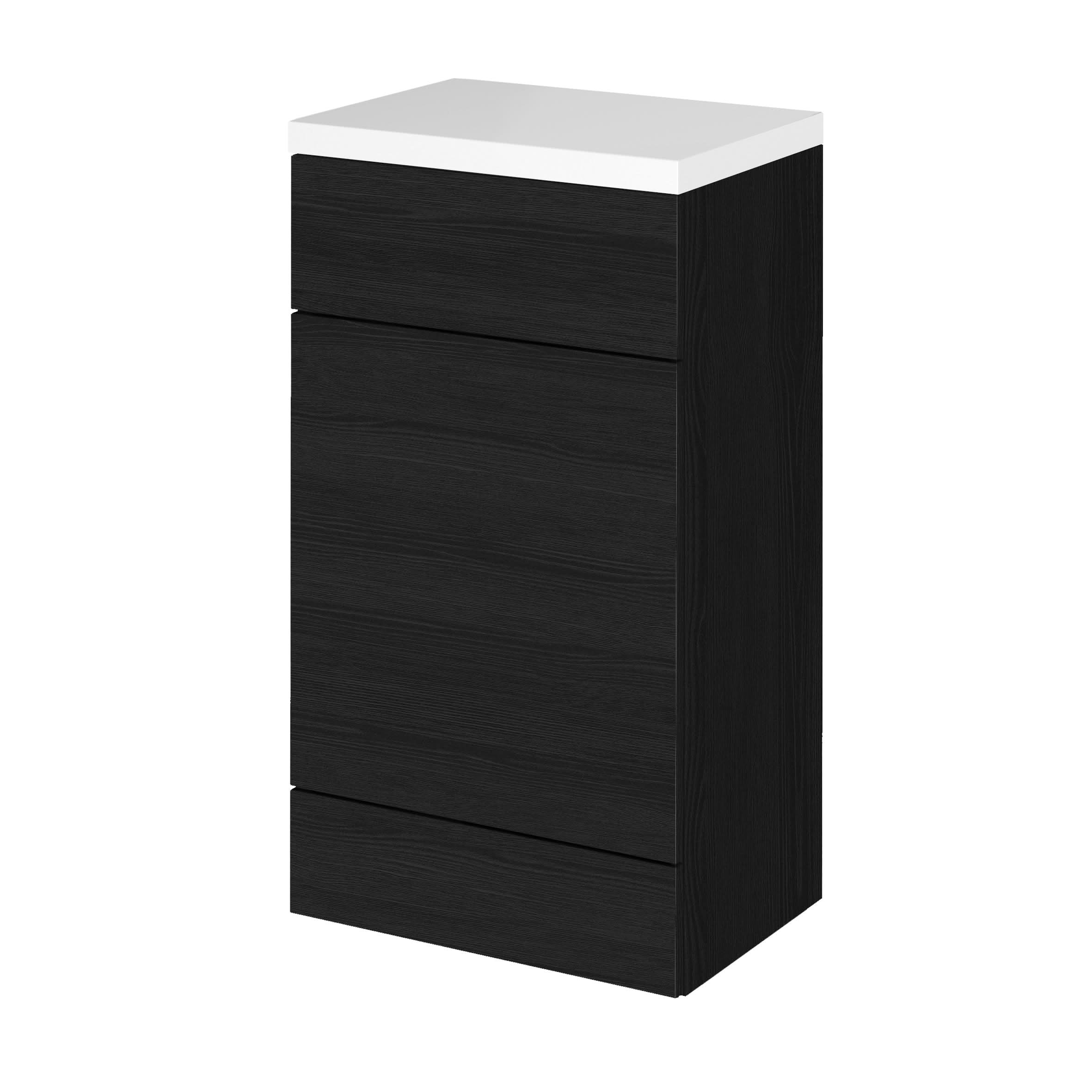 Hudson Reed Fusion Floor Standing WC Unit & Polymarble Top, Stylish Bathroom Storage Unit, Charcoal Black, 500mm