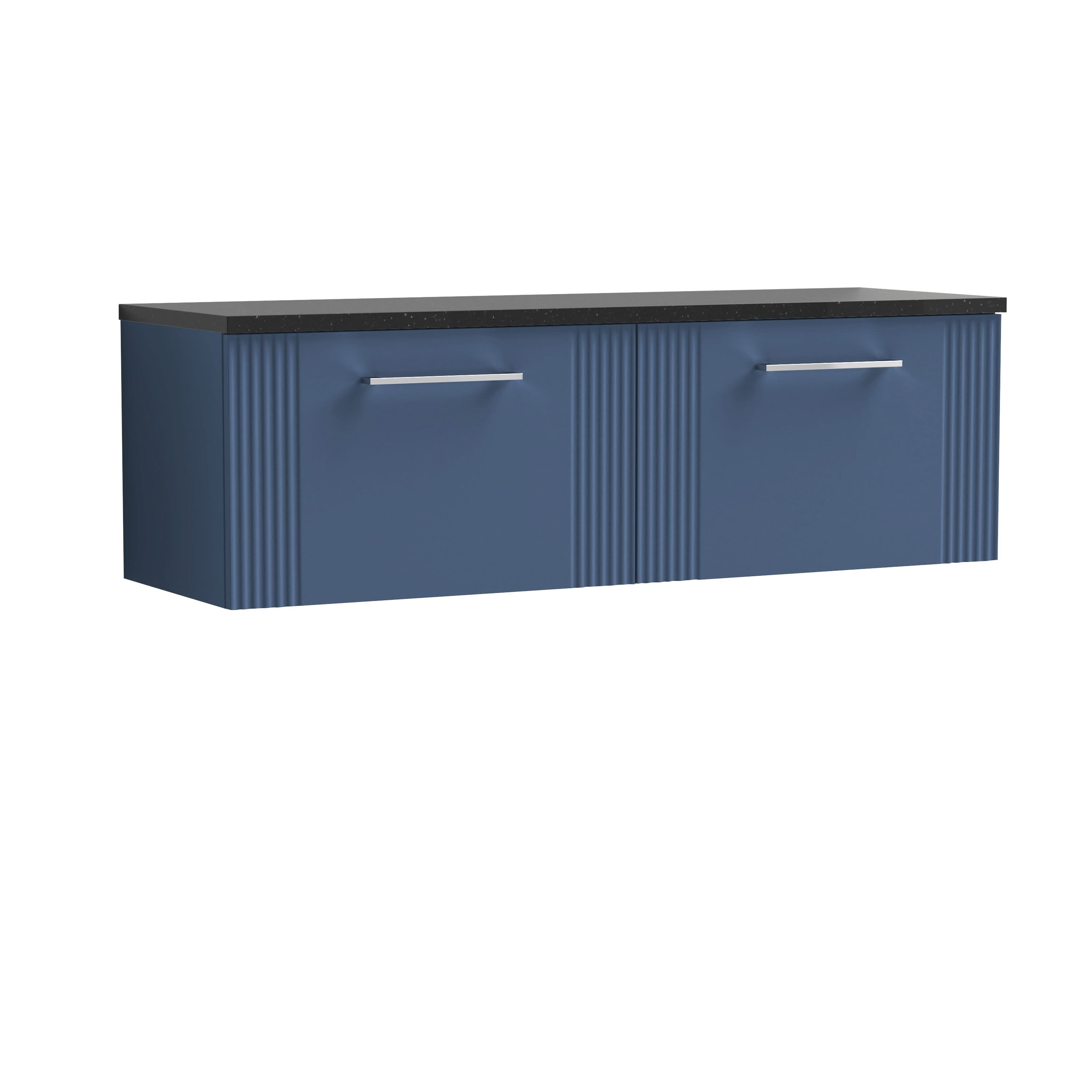 Nuie Deco Wall Hung 2-Drawer Vanity Unit & Black Laminate Worktop, Counter Top Vanity Unit in Satin Blue, 1200mm