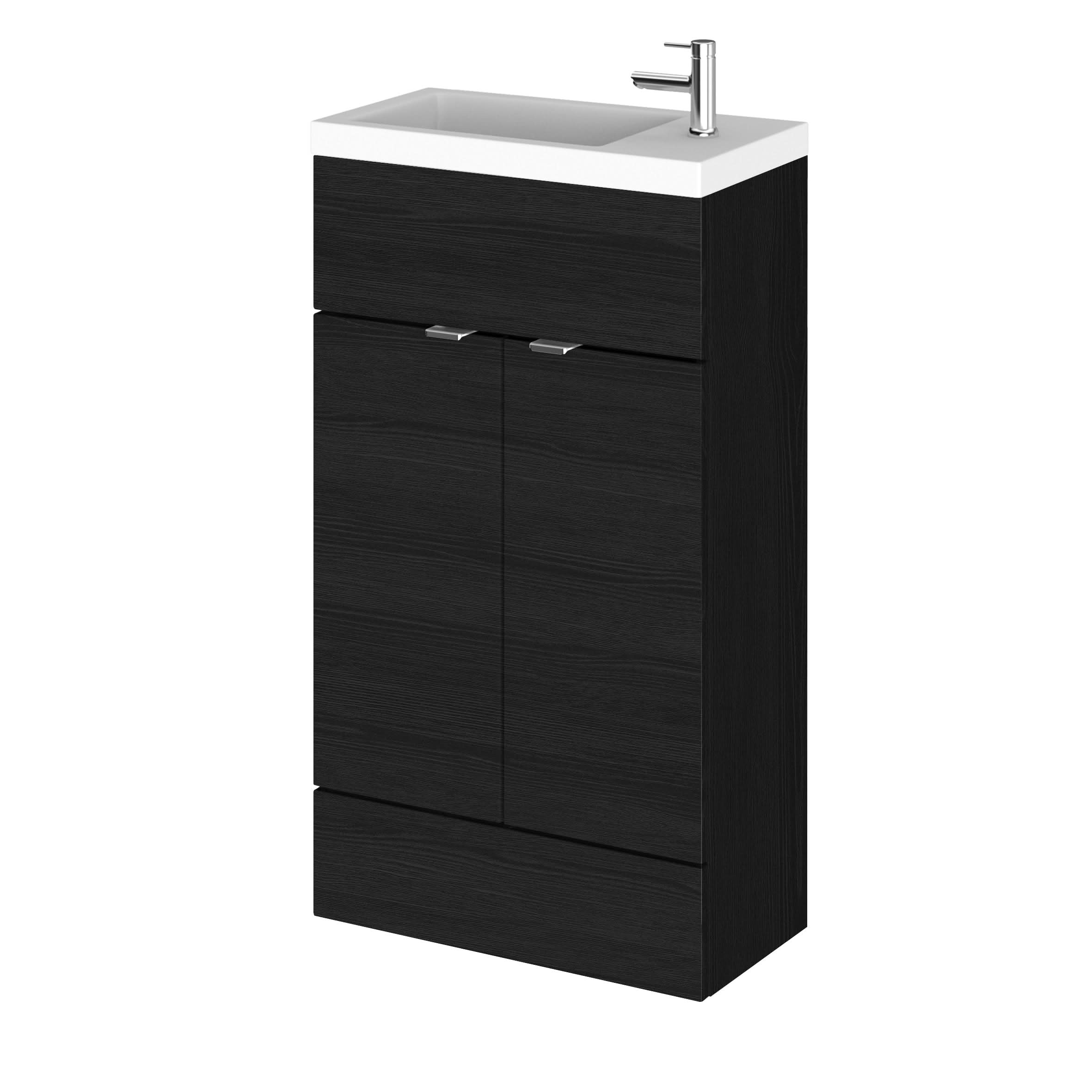 Hudson Reed Fusion Floor Standing 2 Door Vanity Unit & Polymarble Basin Compact, Sink Vanity Unit, Charcoal Black, 500mm