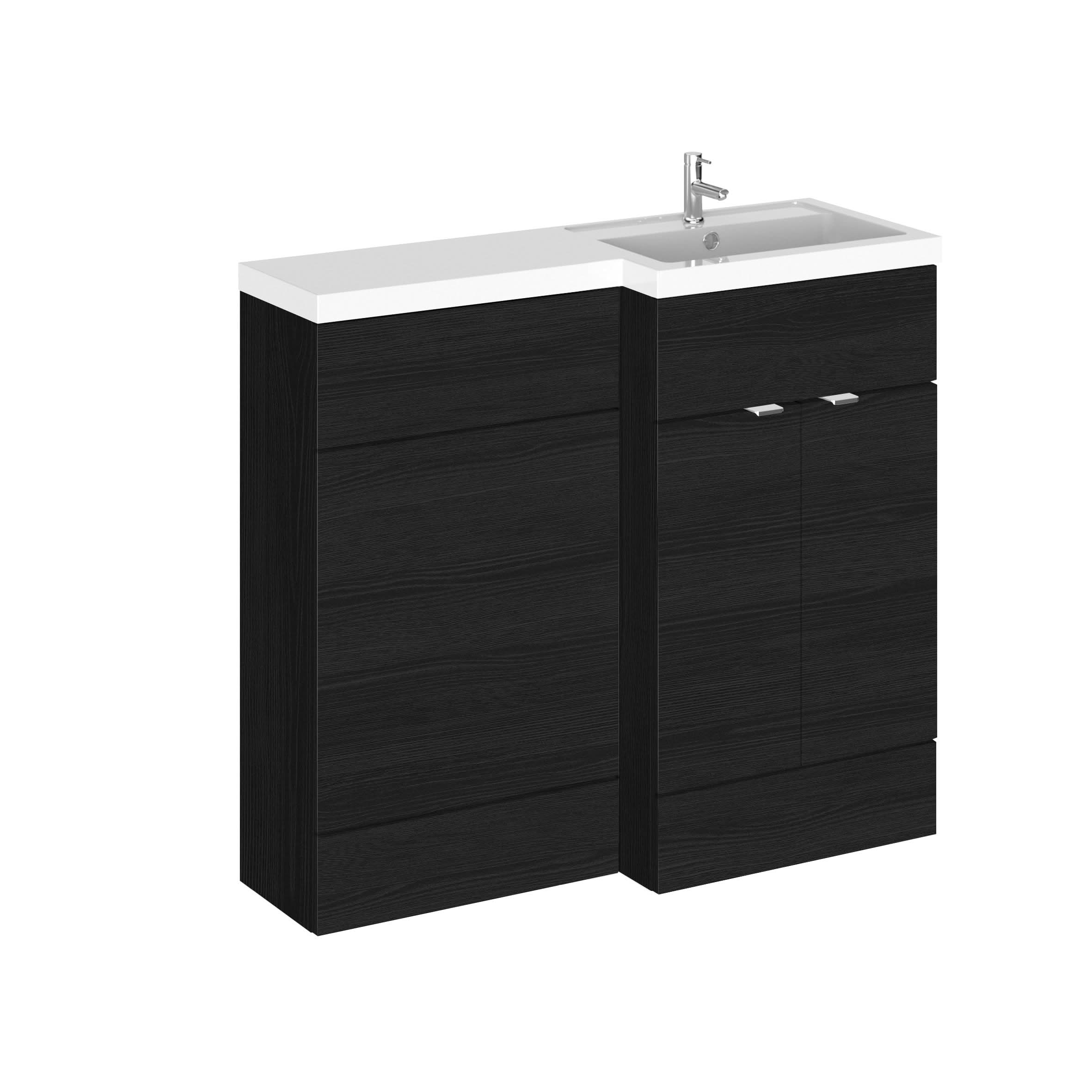 Hudson Reed Fusion Floor Standing 2 Door Vanity Basin & WC Right Hand Combination, Sink Vanity Unit, Charcoal Black, 1000mm