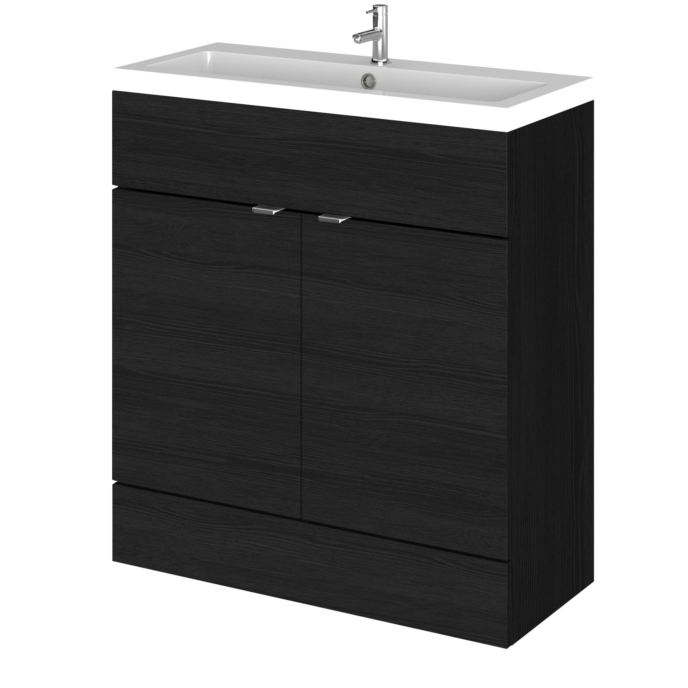 Hudson Reed Fusion Floor Standing 2 Door Vanity Unit & Polymarble Basin, Sink Vanity Unit, Charcoal Black, 800mm