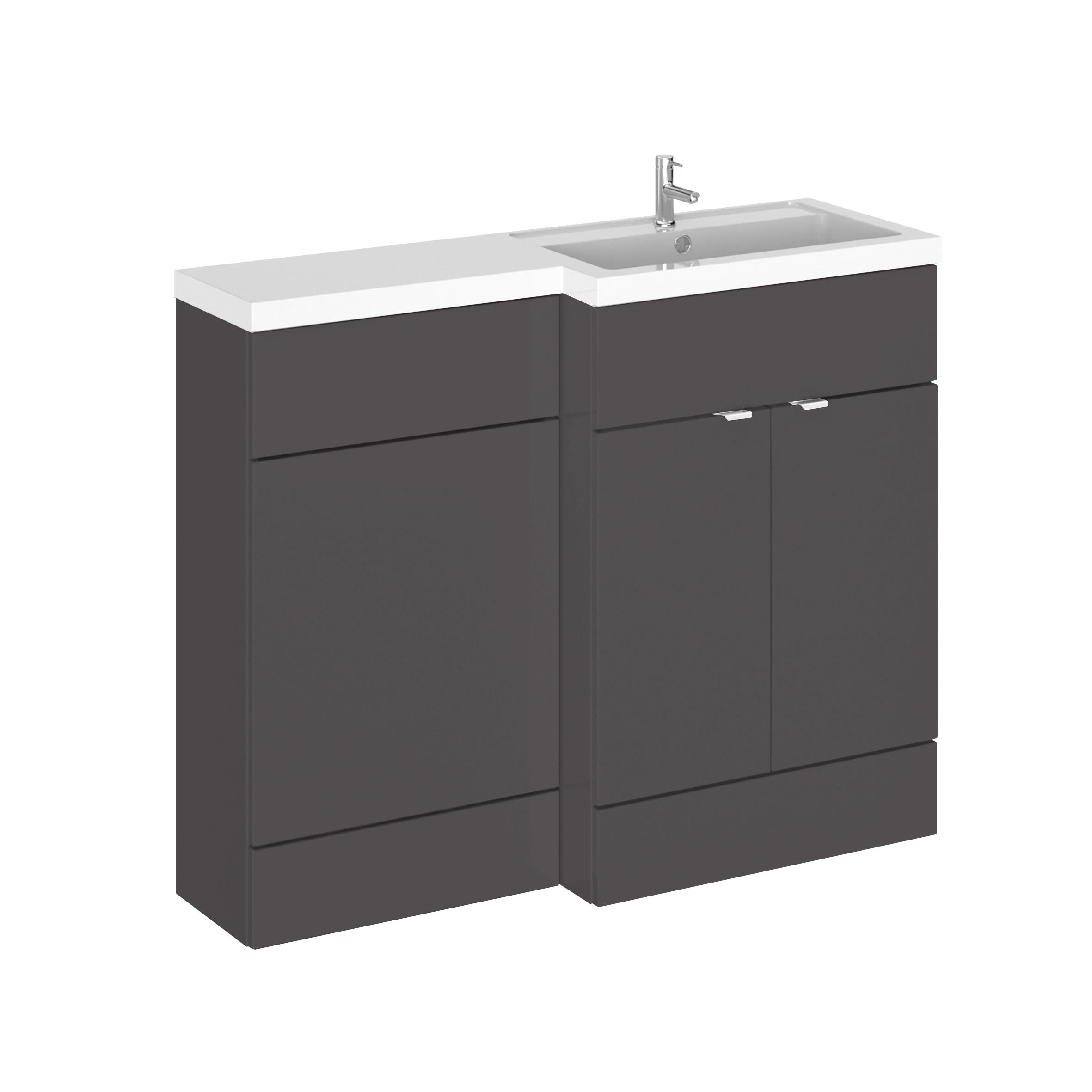 Hudson Reed Fusion Floor Standing 2 Door Vanity Basin & WC Right Hand Combination, Sink Vanity Unit, Gloss Grey, 1100mm
