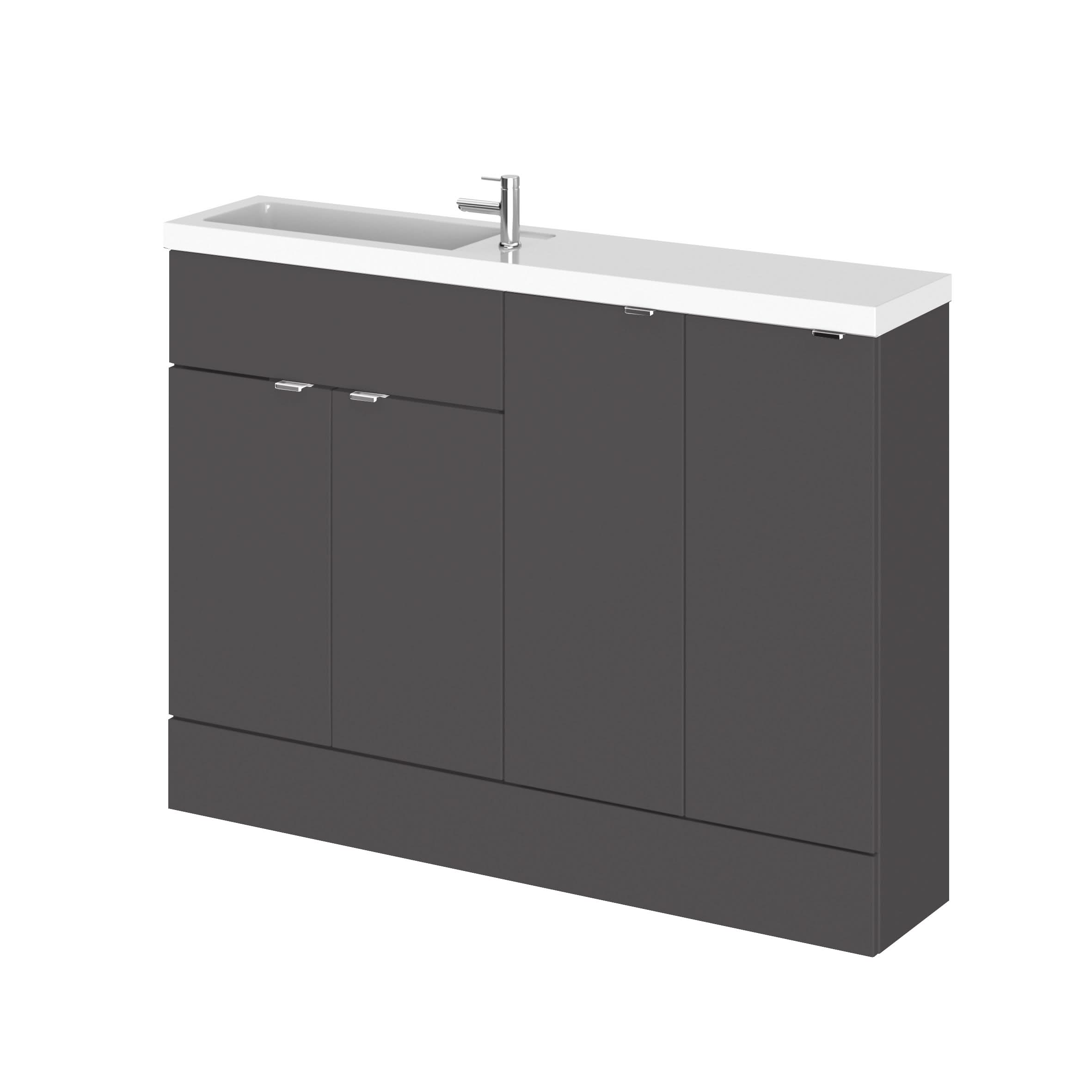 Hudson Reed Fusion Floor Standing 4 Door Vanity Basin Combination Compact, Stylish Vanity Unit with Basin, Gloss Grey, 1200mm