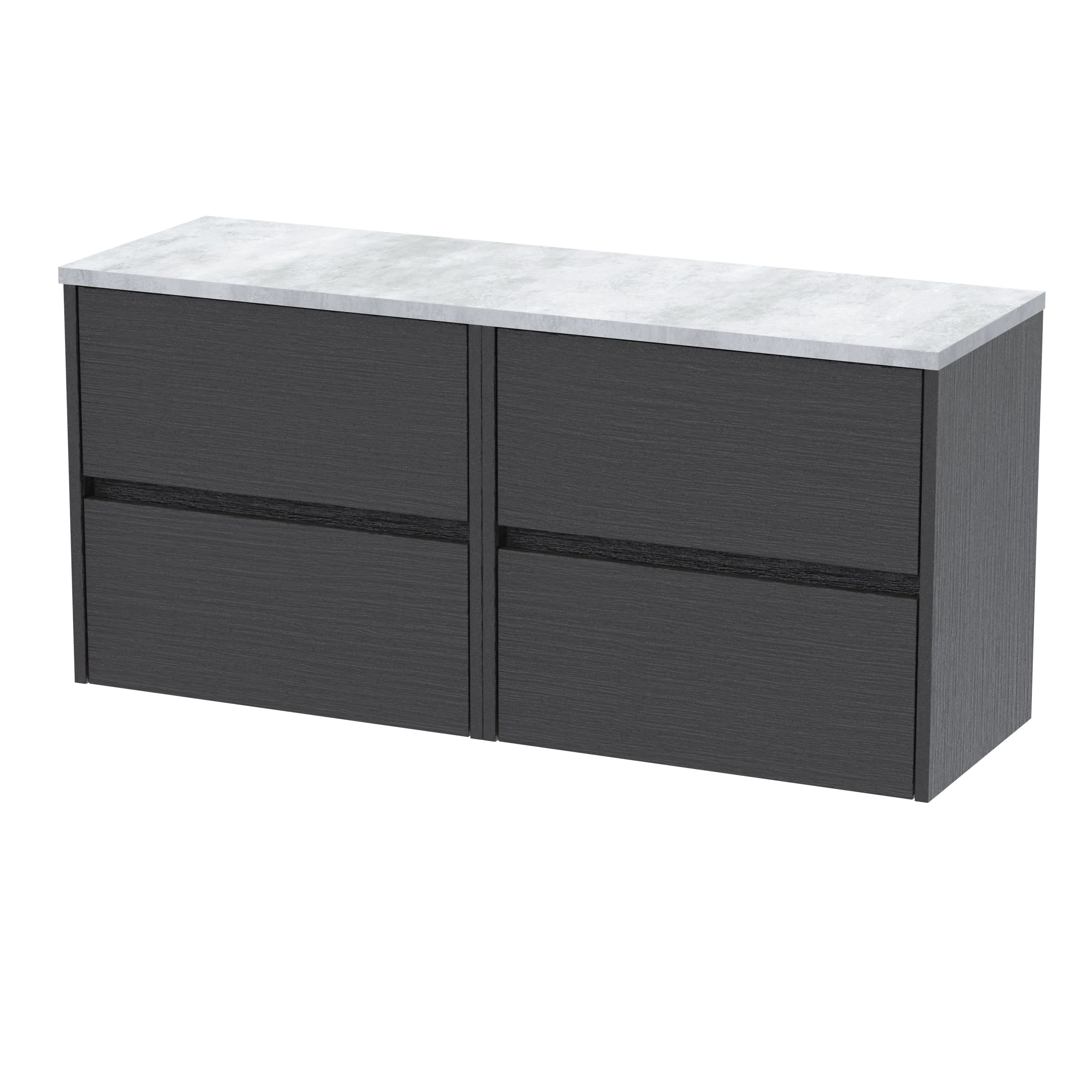 Nuie Havana Wall Hung 4-Drawer Vanity Unit & Worktop in Carrera Marble, Countertop Basin Unit, Graphite Grey Woodgrain, 1200mm
