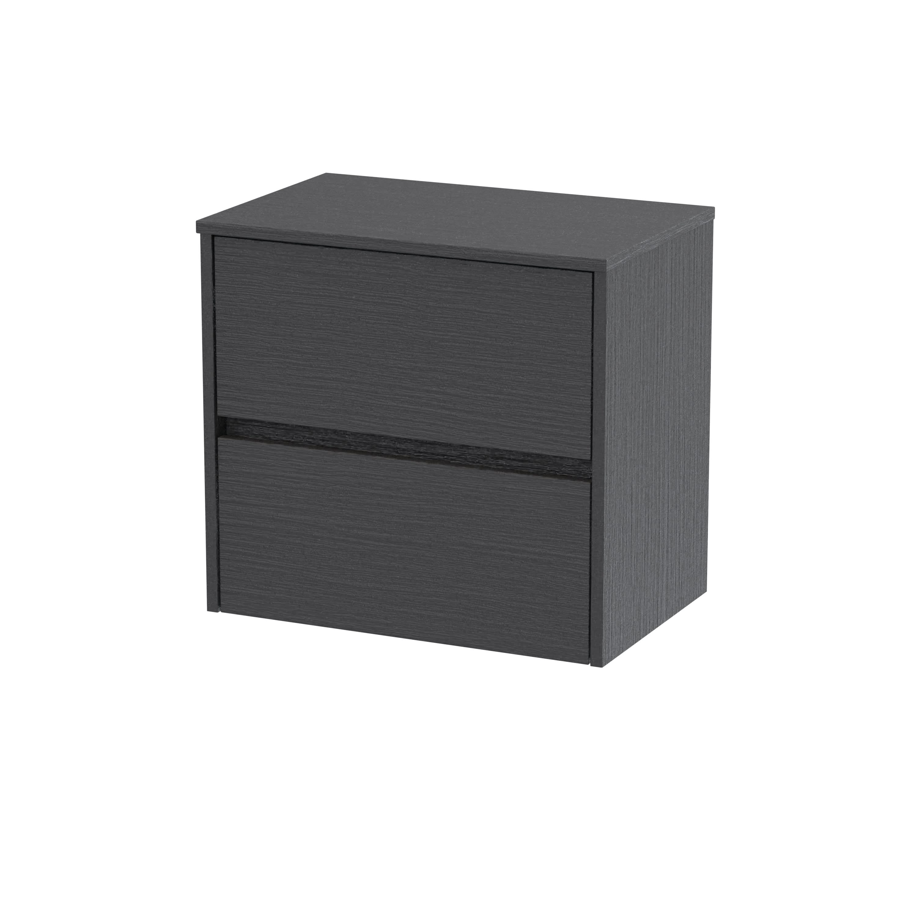 Nuie Havana Wall Hung 2-Drawer Vanity Unit & Worktop in Graphite Grey Woodgrain, Countertop Basin Unit, Graphite Grey Woodgrain, 600mm
